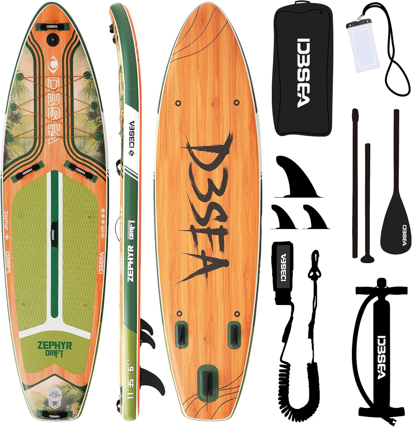 11'35"6" Inflatable Paddle Board, Wide Stable SUP with Adj Paddle, Pump, Backpack, Leash, Waterproof Bag  Ideal for Beginners, Yoga, Fishing