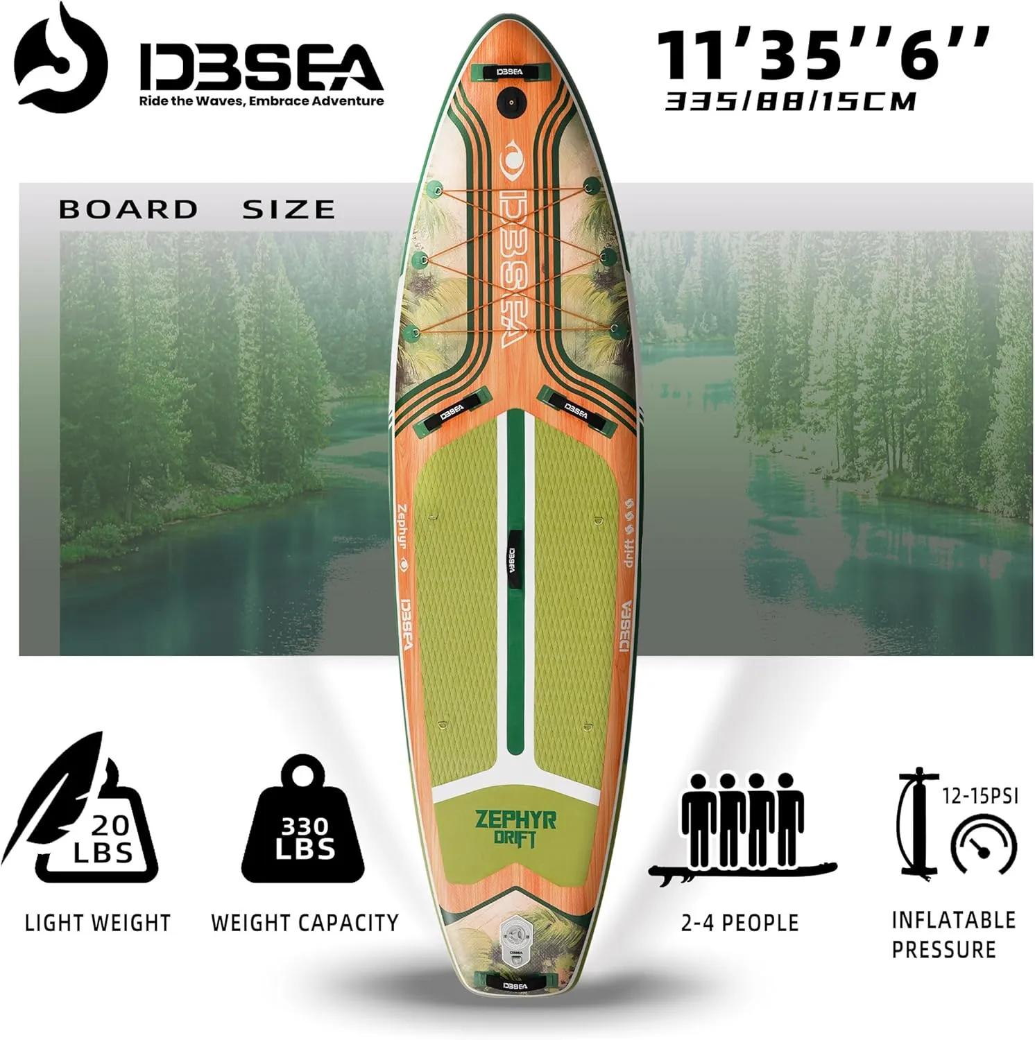 11'35"6" Inflatable Paddle Board, Wide Stable SUP with Adj Paddle, Pump, Backpack, Leash, Waterproof Bag  Ideal for Beginners, Yoga, Fishing