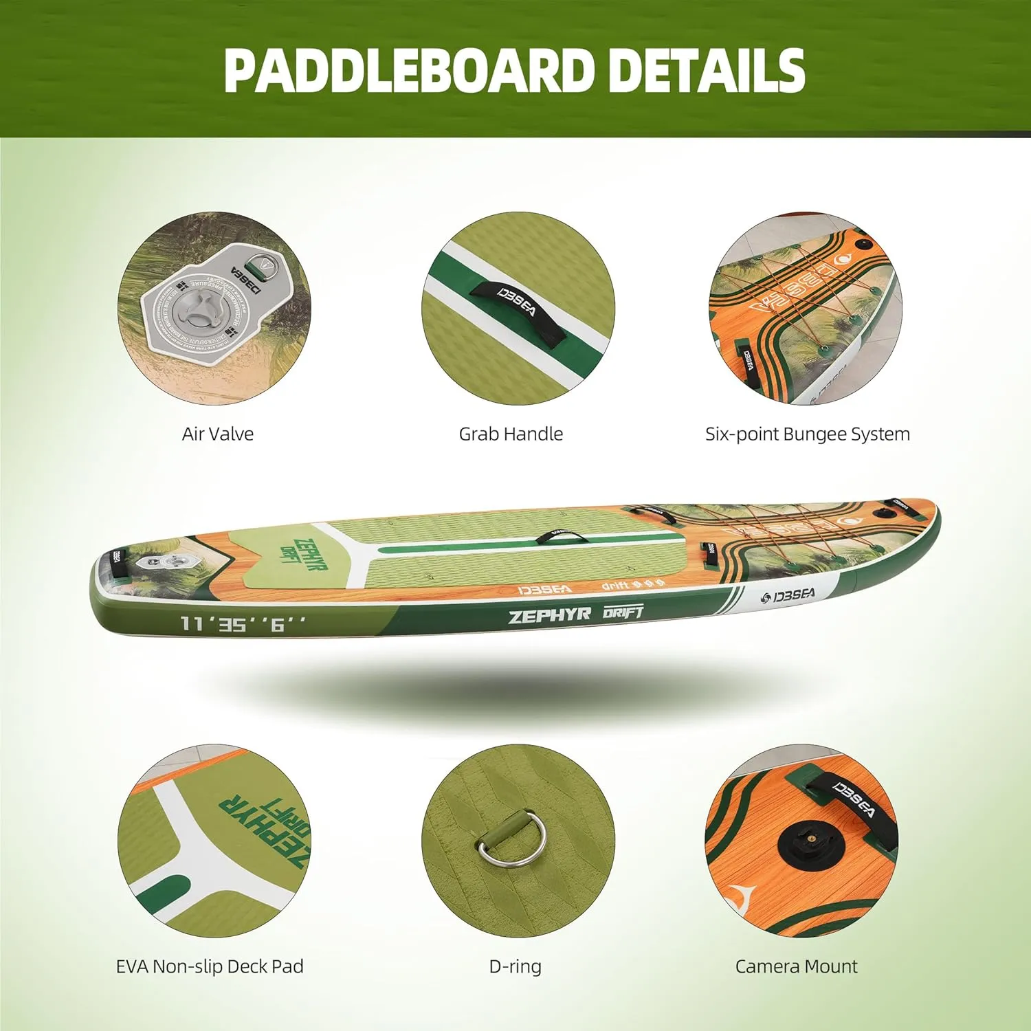 11'35"6" Inflatable Paddle Board, Wide Stable SUP with Adj Paddle, Pump, Backpack, Leash, Waterproof Bag  Ideal for Beginners, Yoga, Fishing