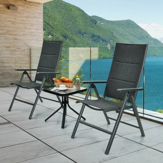 2PCS Patio Folding Dining Chairs Aluminum Padded Adjustable Back-Gray