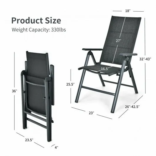2PCS Patio Folding Dining Chairs Aluminum Padded Adjustable Back-Gray