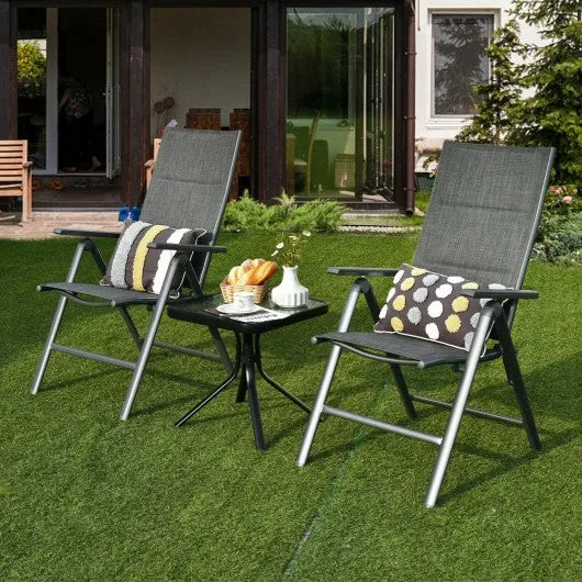 2PCS Patio Folding Dining Chairs Aluminum Padded Adjustable Back-Gray