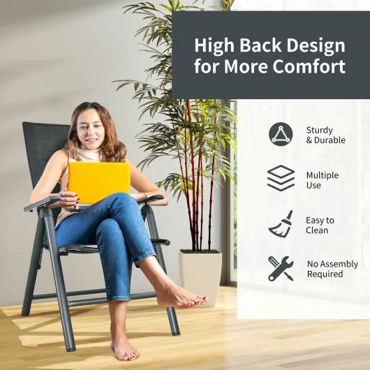 2PCS Patio Folding Dining Chairs Aluminum Padded Adjustable Back-Gray