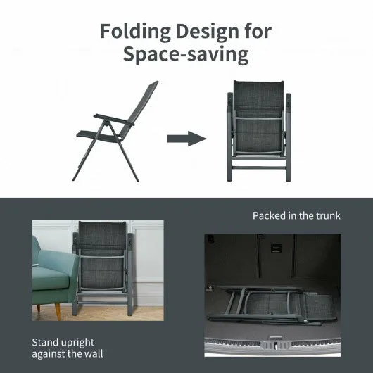 2PCS Patio Folding Dining Chairs Aluminum Padded Adjustable Back-Gray