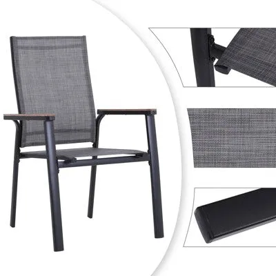 2pk Aluminum Patio Arm Chairs with Wooden Armrests - Captiva Designs