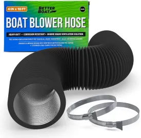 Boat Blower Hose, 4 Inch Marine Exhaust Hose, 10 Ft Flexible PVC Duct for Bilge, Engine Compartment, Galley, Head, or Dryer Vent, Black