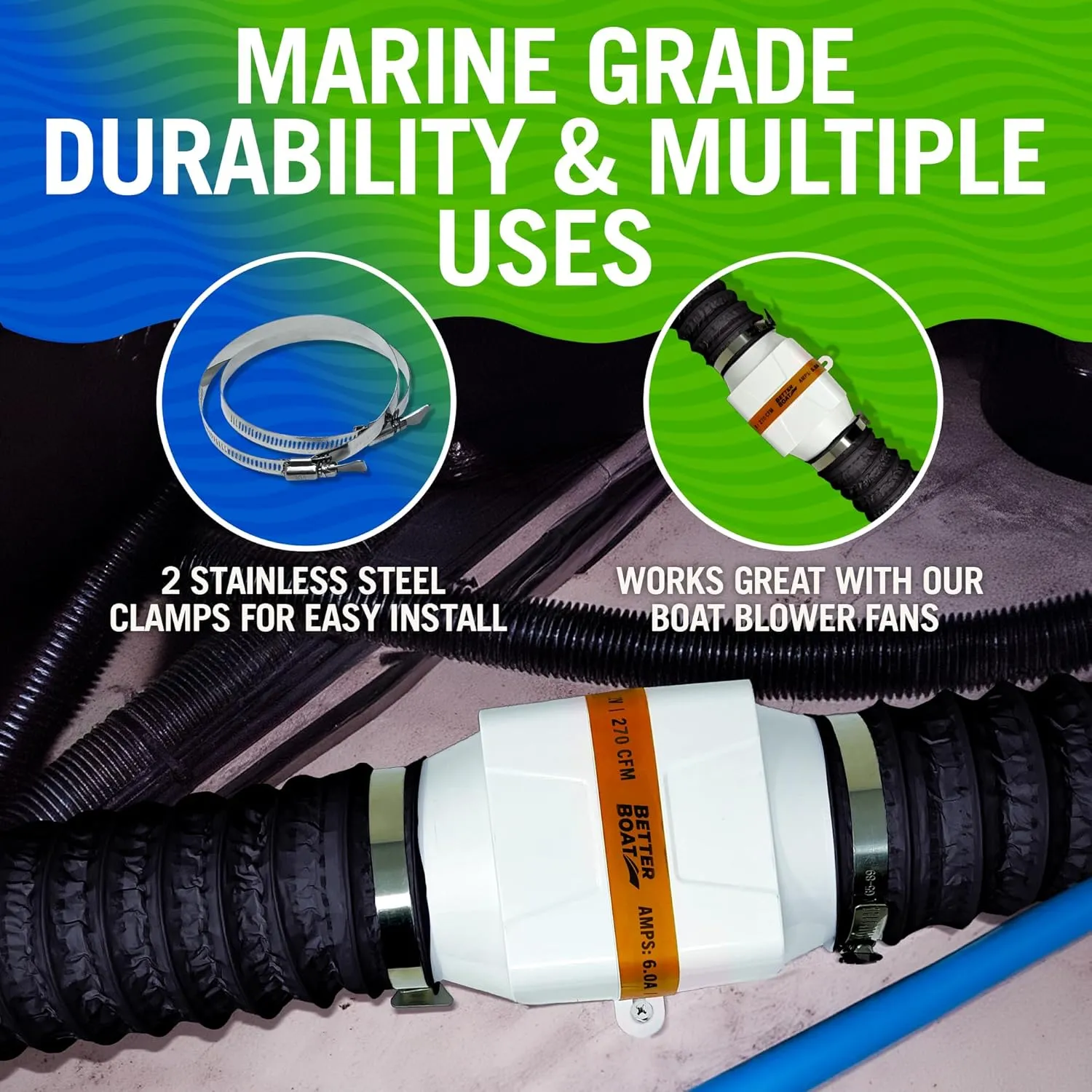 Boat Blower Hose, 4 Inch Marine Exhaust Hose, 10 Ft Flexible PVC Duct for Bilge, Engine Compartment, Galley, Head, or Dryer Vent, Black