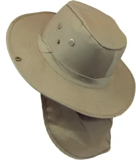 Boonie Bush Safari Outdoor Fishing Hiking Hunting Boating Snap Brim Hat Sun Cap with Neck Flap (Khaki, L)