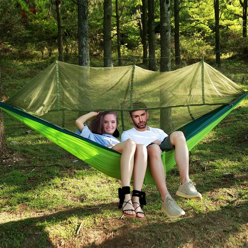 Camping Hammock with Mosquito Net & Rain Fly Tent Tarp & Tree Straps Portable Strong Nylon Hammock Parachute Tent W/Storage Bag for Camping Hiking Backyard Outdoor Backpacking Travel