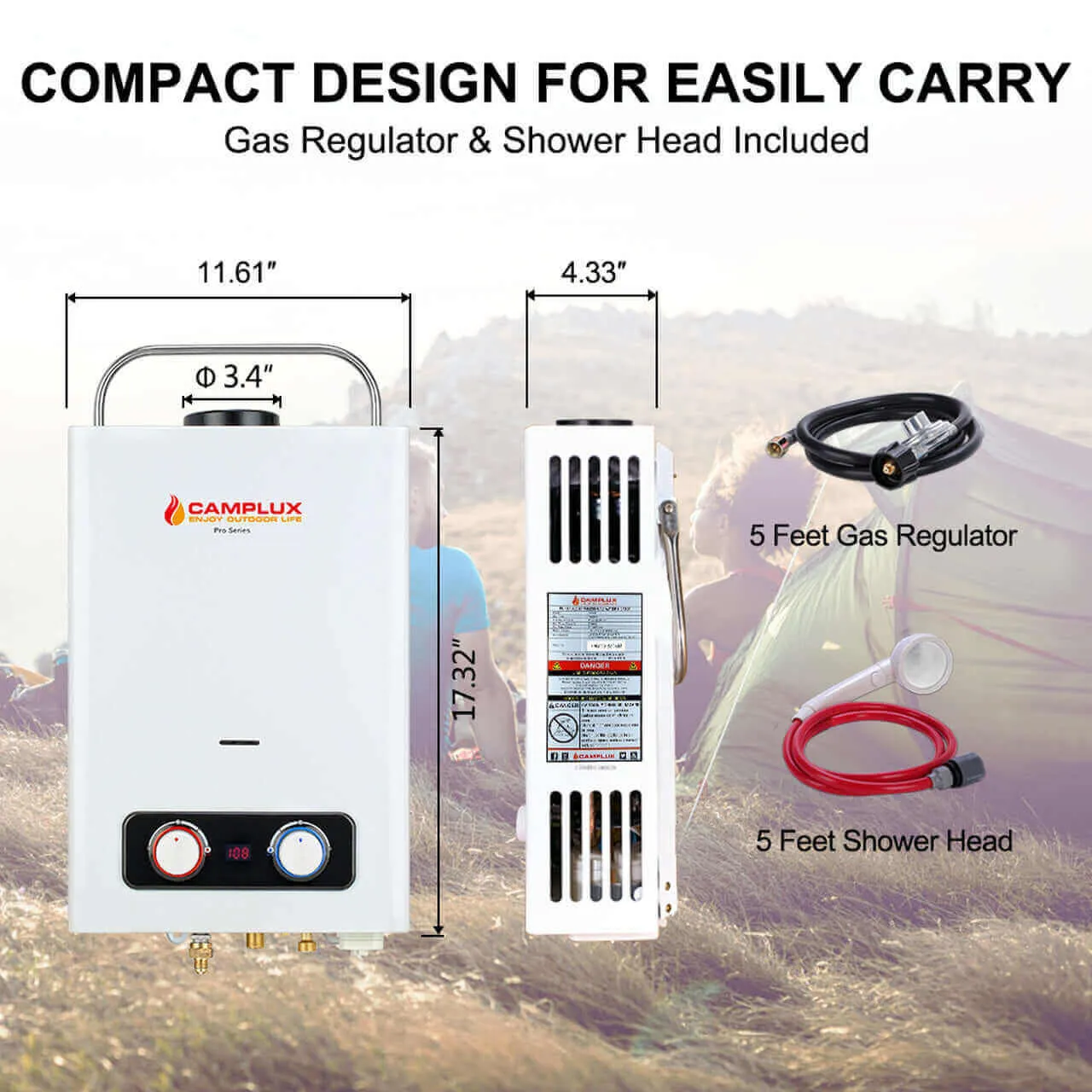 Camplux 6L 1.58 GPM Propane Outdoor Portable Tankless Water Heater - White