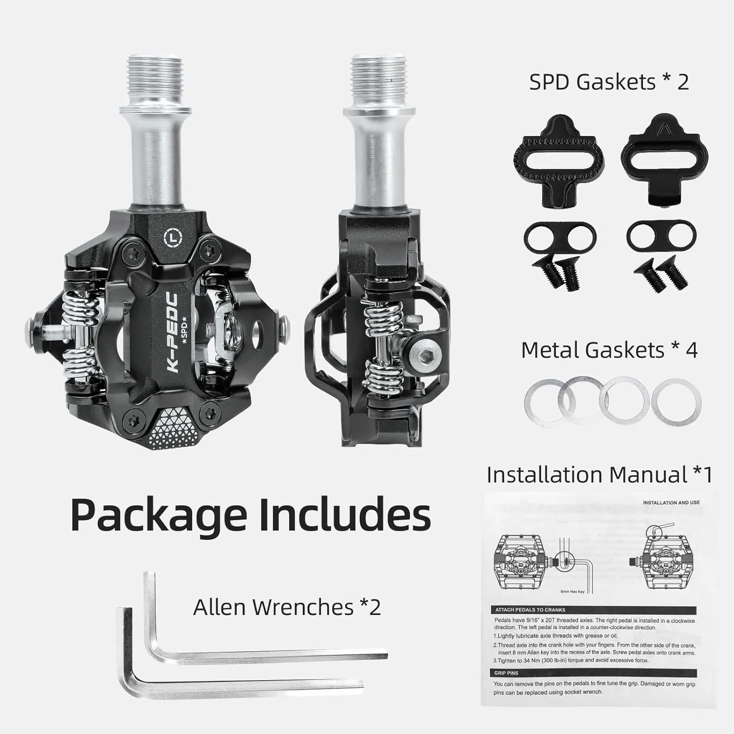 Compatible Clipless MTB Mountain Bike Pedal Dual Sided Lightweight Aluminum 9/16 Platform Bicycle Pedals with Cleats for Road