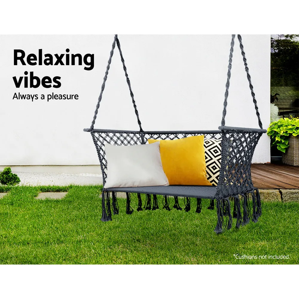 Handmade 2-Seater Hammock Chair, Grey, Outdoor & Indoor - Gardeon