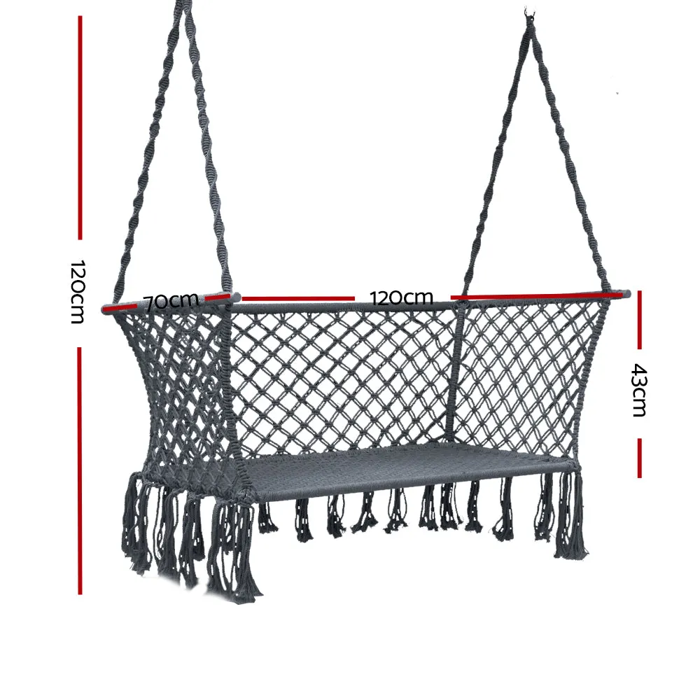 Handmade 2-Seater Hammock Chair, Grey, Outdoor & Indoor - Gardeon