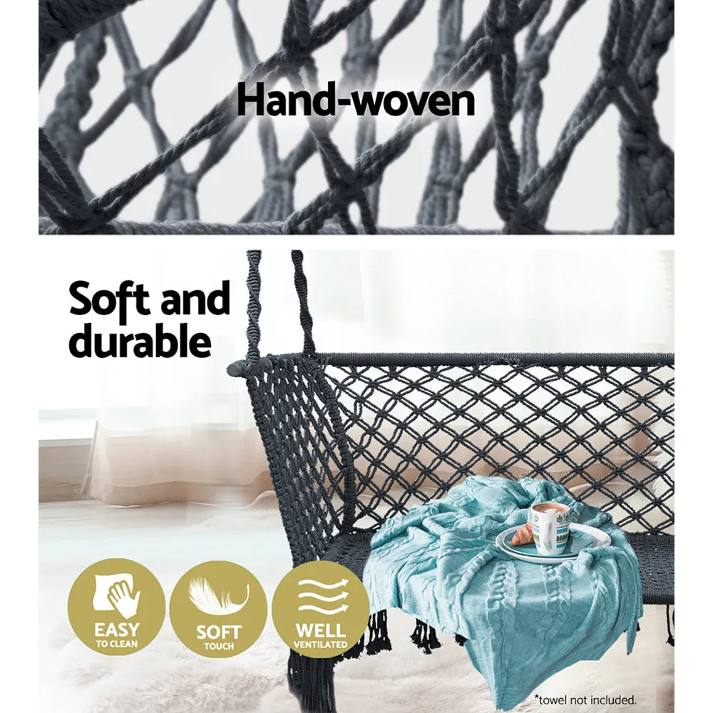 Handmade 2-Seater Hammock Chair, Grey, Outdoor & Indoor - Gardeon