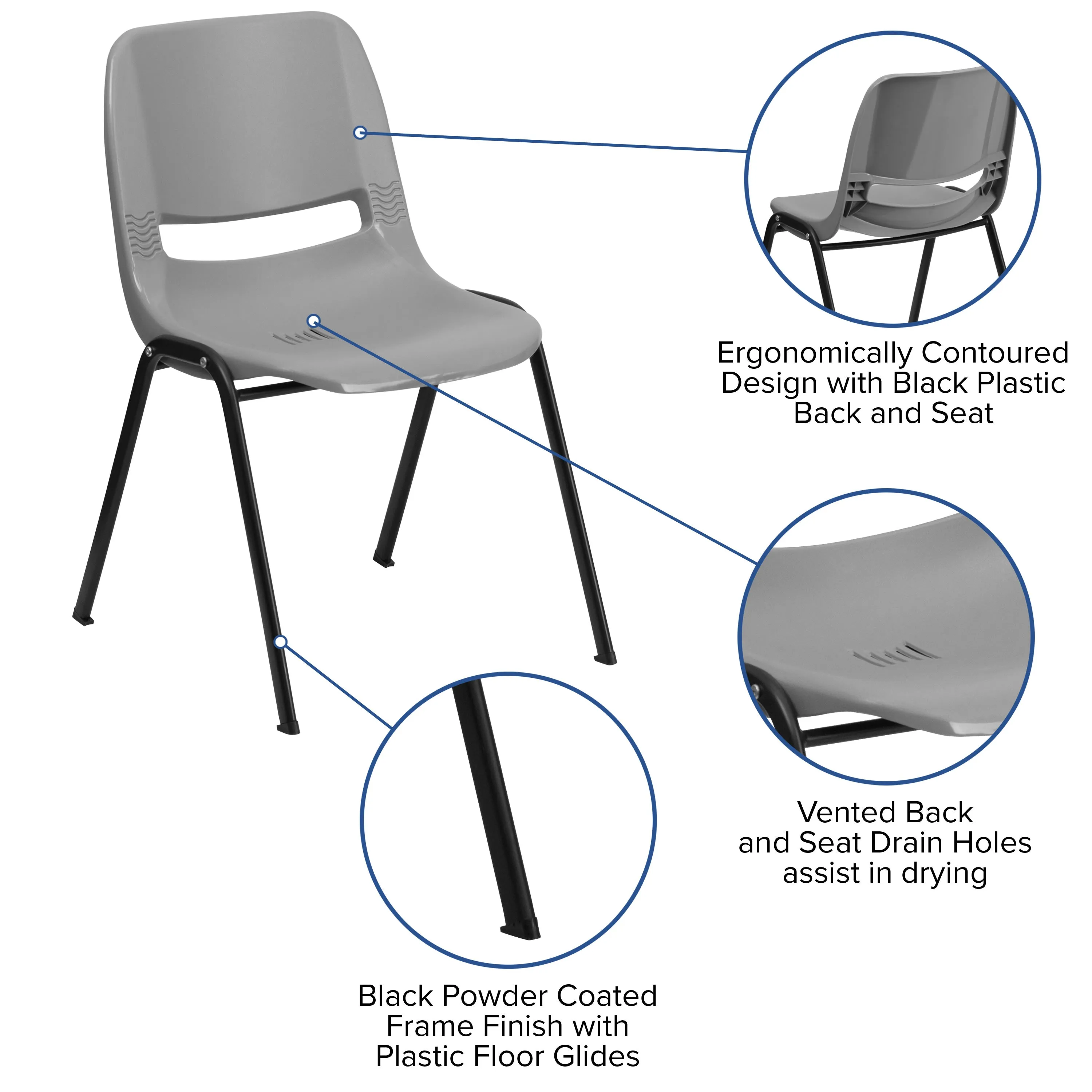 HERCULES Series 880 lb. Capacity Ergonomic Shell Stack Chair with Metal Frame