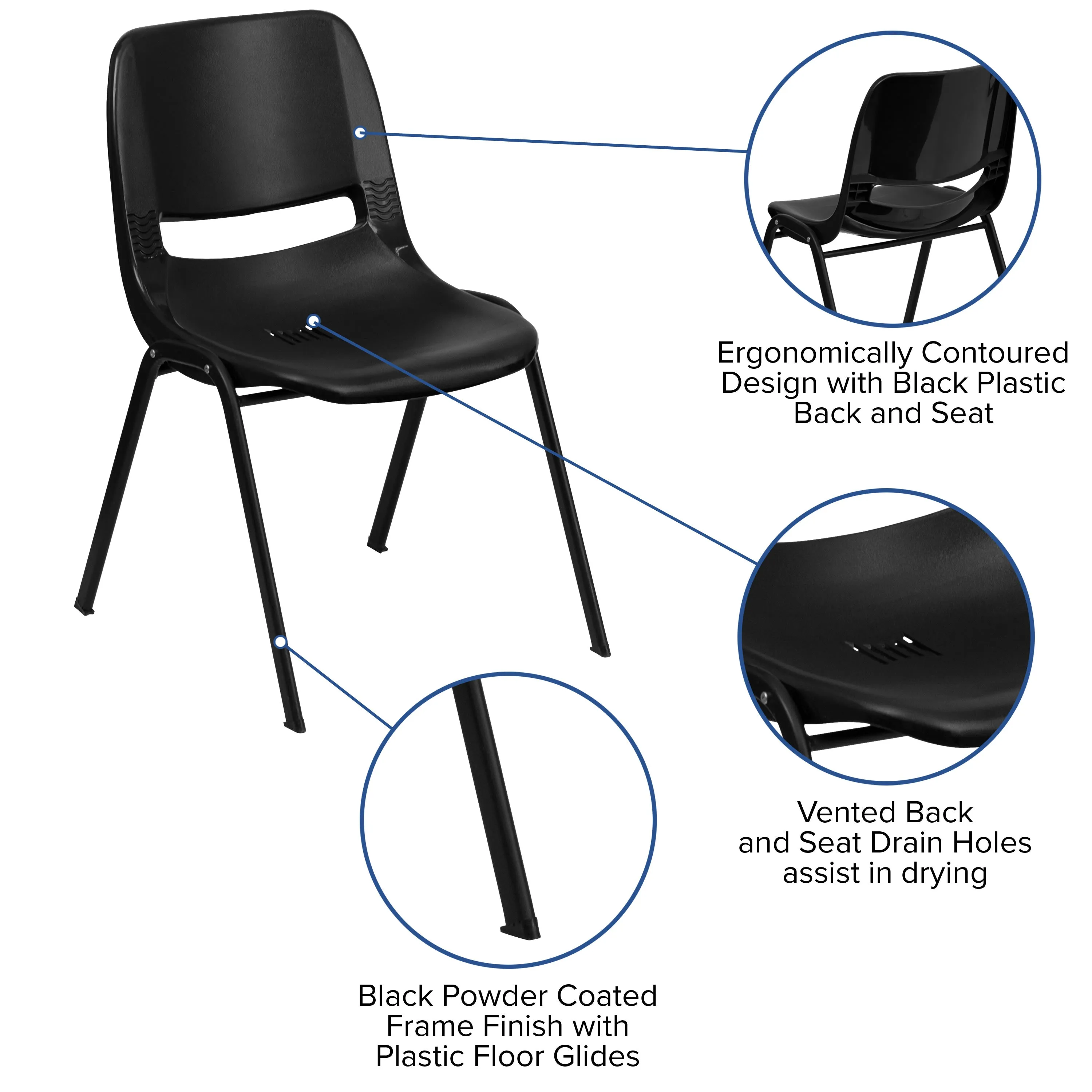 HERCULES Series 880 lb. Capacity Ergonomic Shell Stack Chair with Metal Frame