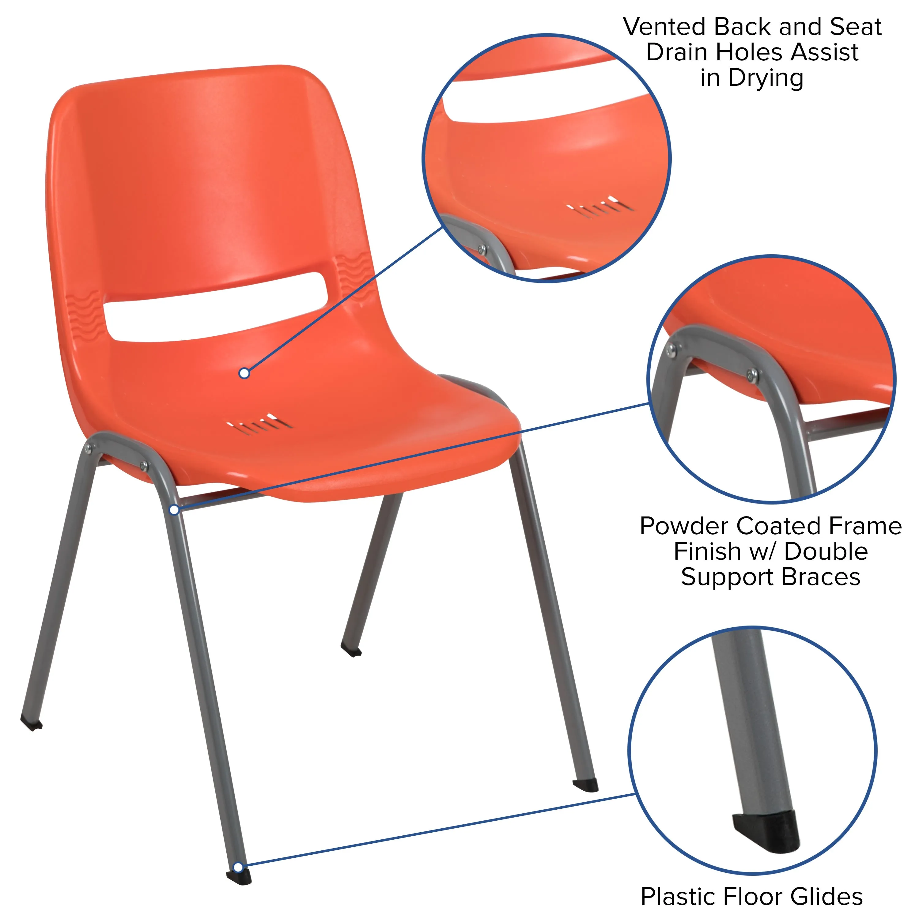 HERCULES Series 880 lb. Capacity Ergonomic Shell Stack Chair with Metal Frame