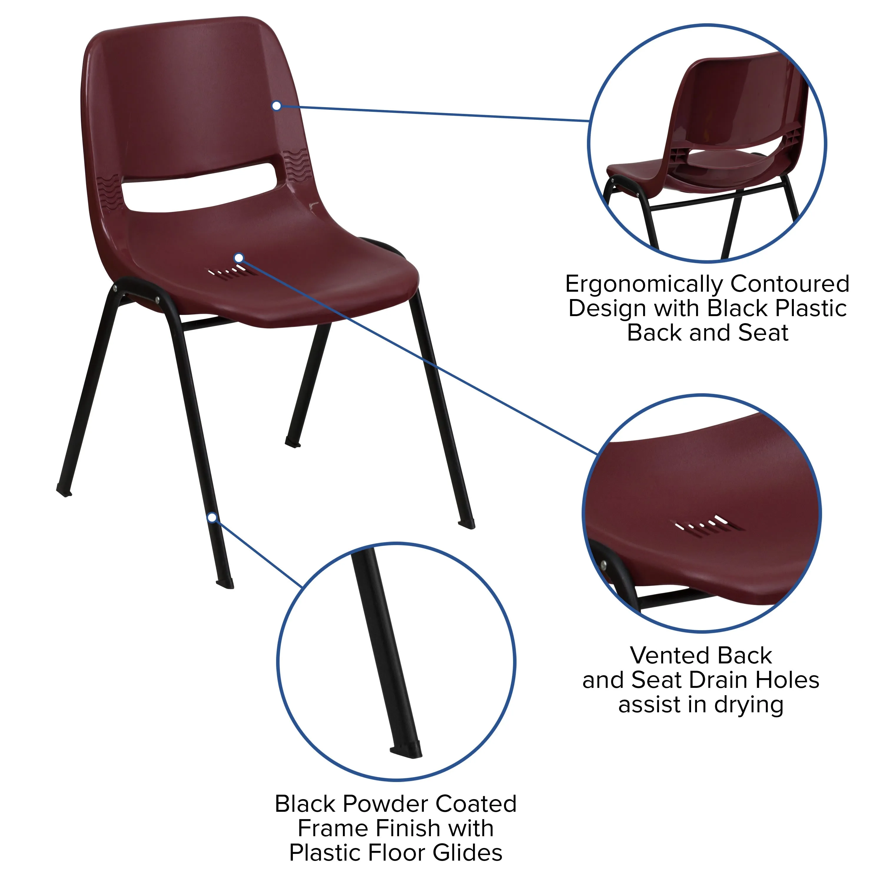 HERCULES Series 880 lb. Capacity Ergonomic Shell Stack Chair with Metal Frame