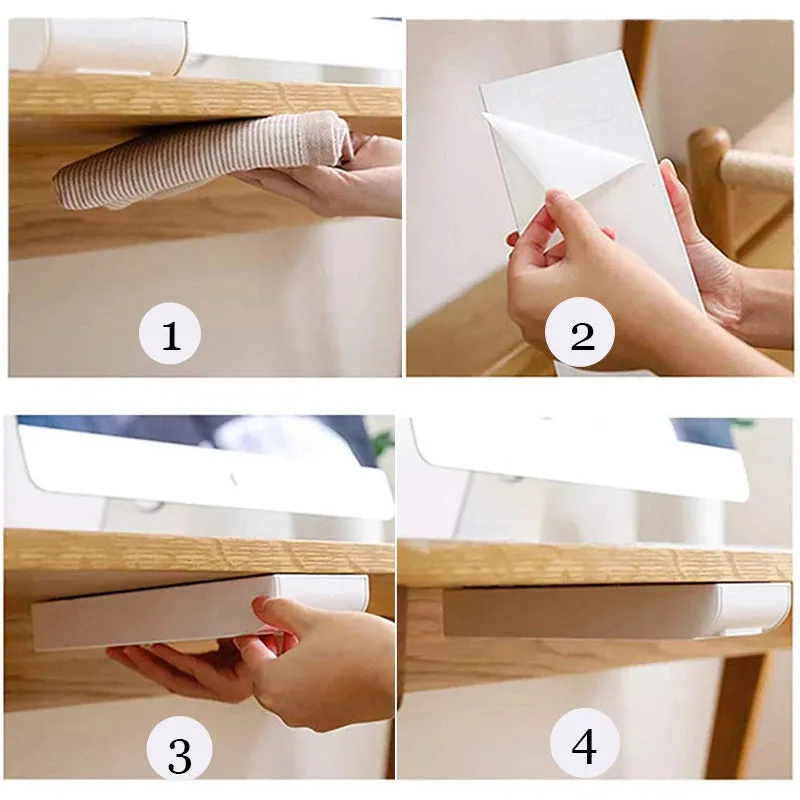 Home Organizer Box Drawer Storage Box Self Stick Pencil Tray Stand for Pens under Desk Storage Drawer Hidden Table Drawer Box