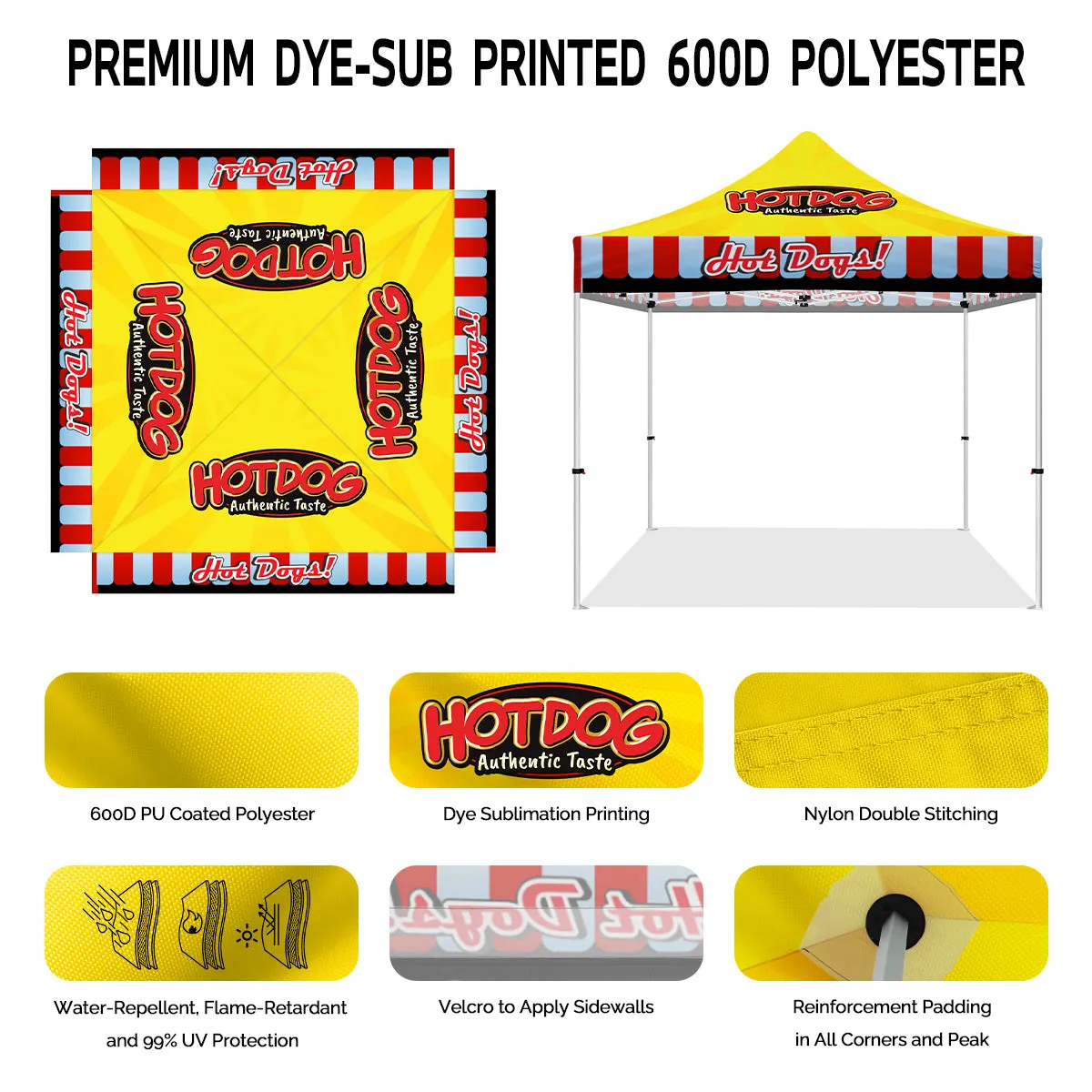 Hotdog Tent-10x10 Themed Pop Up Tents & Outdoor Canopies for Hot Dogs Food Vendors