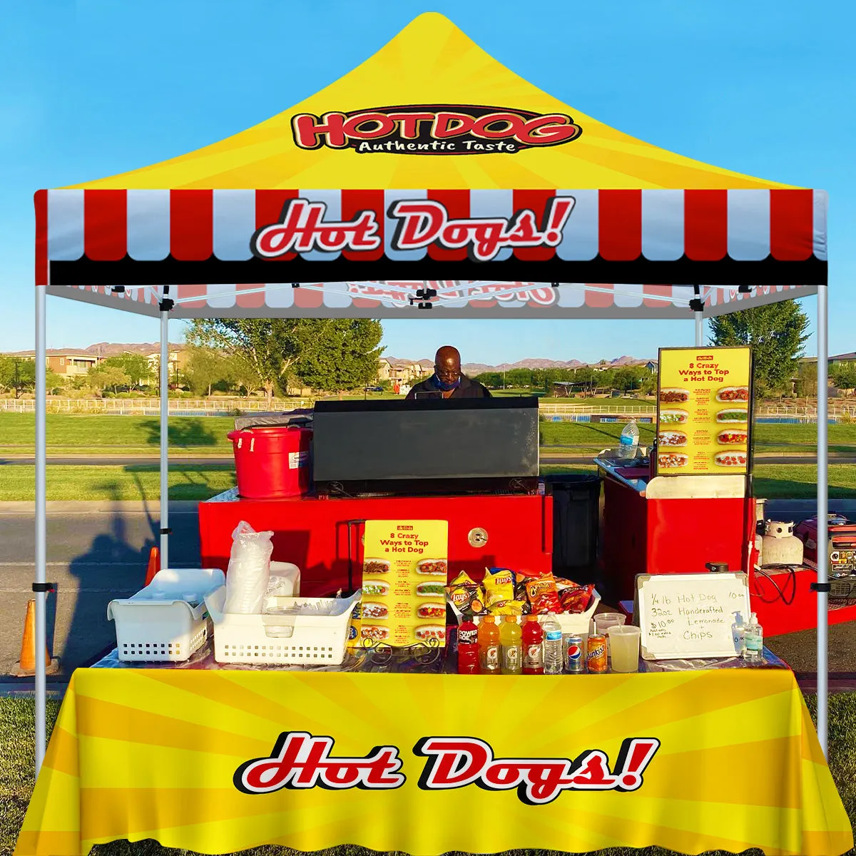 Hotdog Tent-10x10 Themed Pop Up Tents & Outdoor Canopies for Hot Dogs Food Vendors