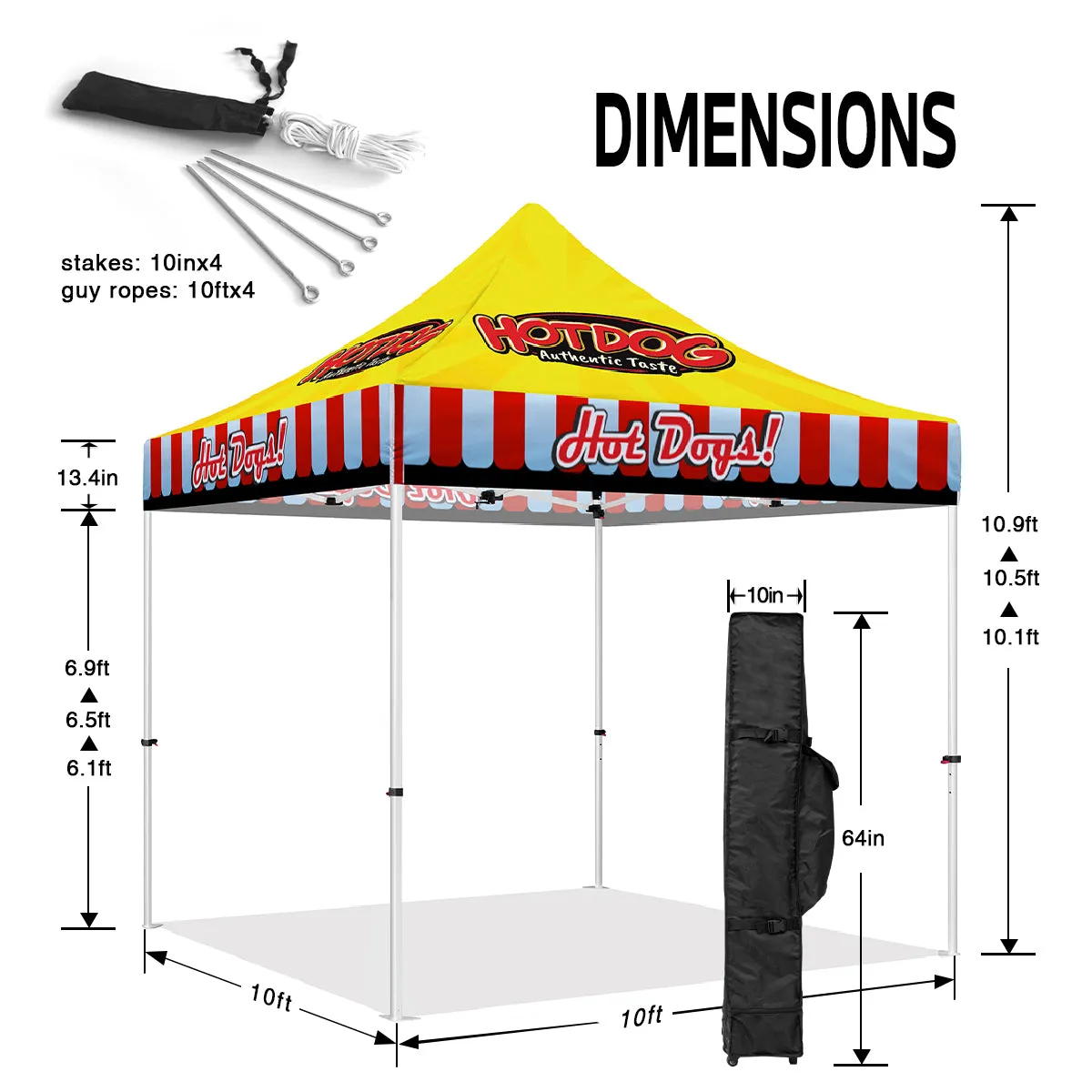 Hotdog Tent-10x10 Themed Pop Up Tents & Outdoor Canopies for Hot Dogs Food Vendors