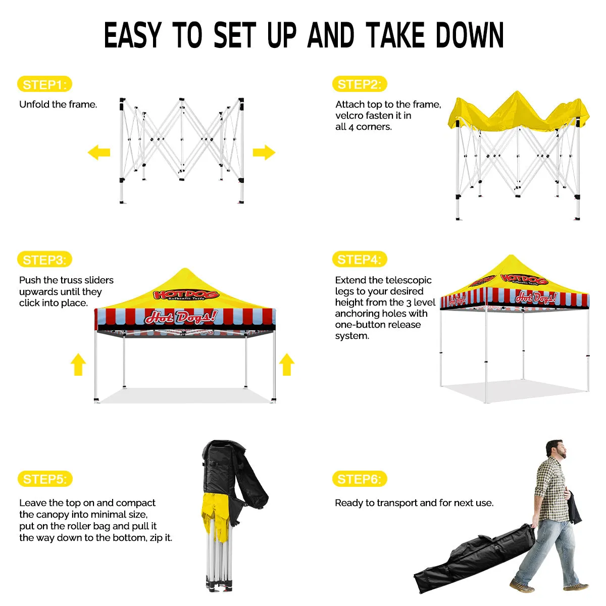 Hotdog Tent-10x10 Themed Pop Up Tents & Outdoor Canopies for Hot Dogs Food Vendors