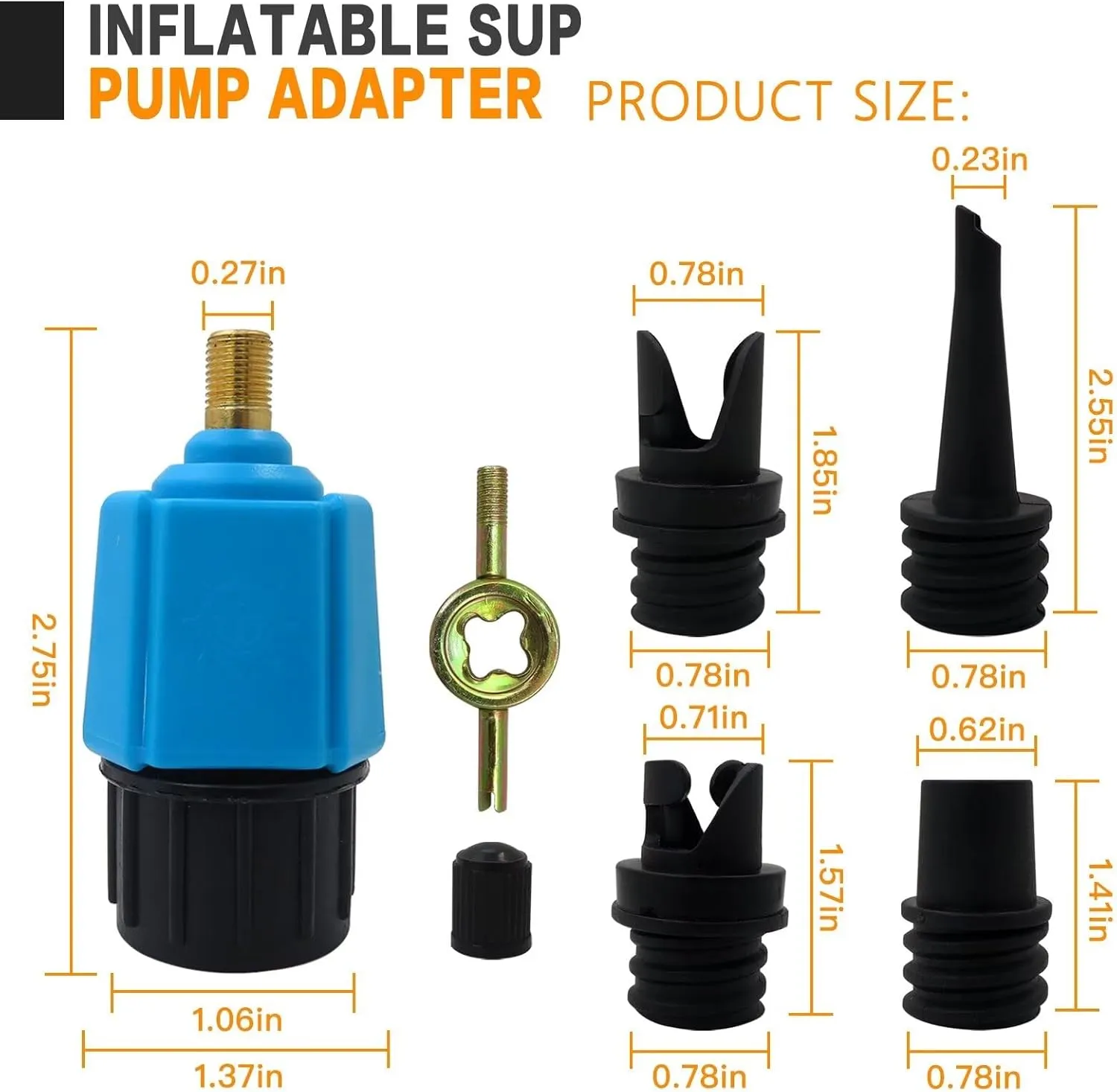 Inflatable Pump Adaptor Compressor Paddle Board Pump Adapter, Multifunction Valve Adapter w/ 4 Air Valve Nozzles for Inflatable Boat/Stand Up Paddle Board/Inflatable Bed/Dinghy