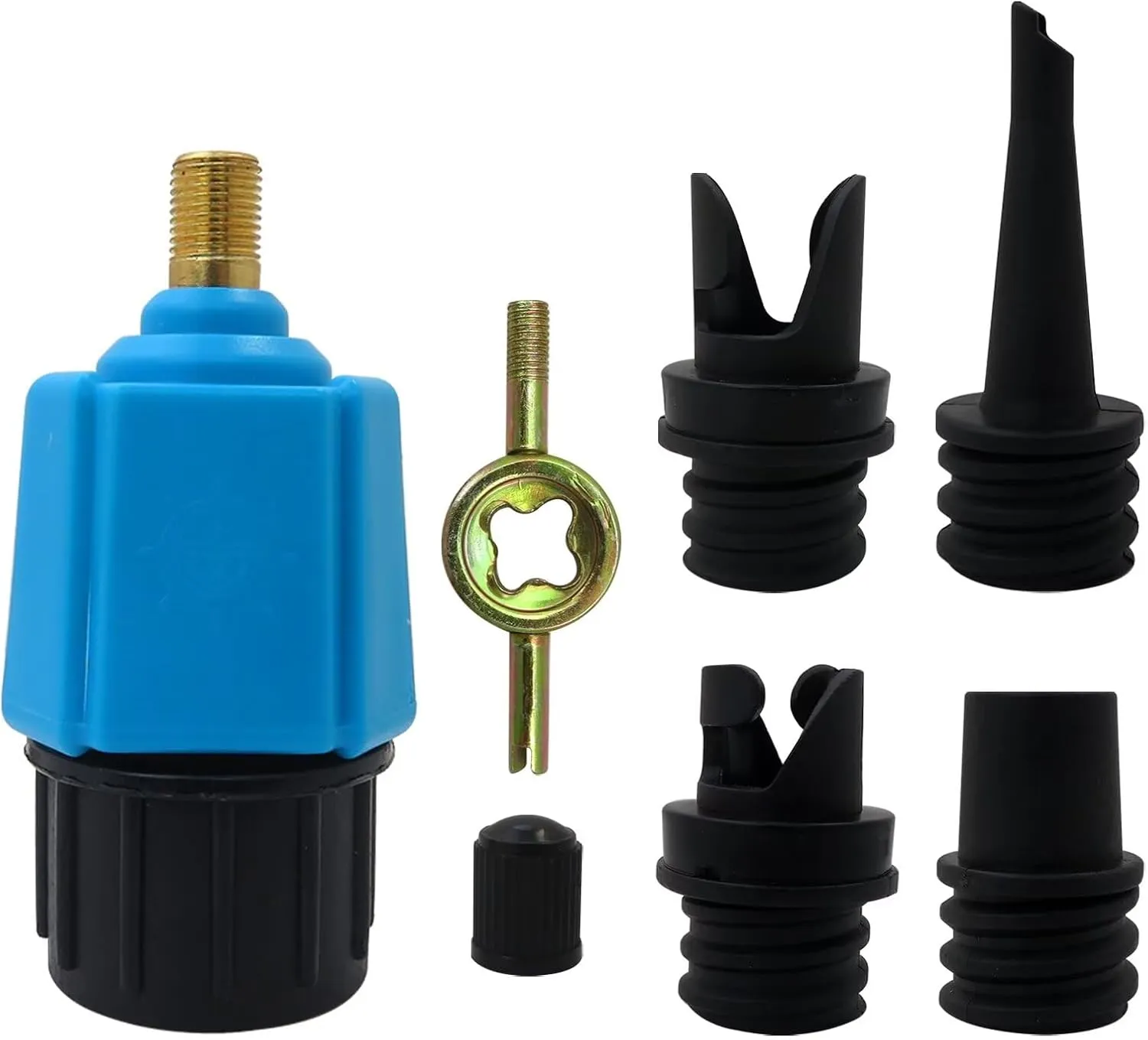 Inflatable Pump Adaptor Compressor Paddle Board Pump Adapter, Multifunction Valve Adapter w/ 4 Air Valve Nozzles for Inflatable Boat/Stand Up Paddle Board/Inflatable Bed/Dinghy