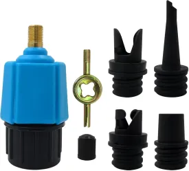 Inflatable Pump Adaptor Compressor Paddle Board Pump Adapter, Multifunction Valve Adapter w/ 4 Air Valve Nozzles for Inflatable Boat/Stand Up Paddle Board/Inflatable Bed/Dinghy