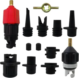 Inflatable SUP Pump Adaptor, Paddle Board SUP Valve Adapter with 9 Standard Conventional Air Pump Adapter for Inflatables, Paddle Board Pump Inflatable Boat Air Valve Adapter (Black, Red)