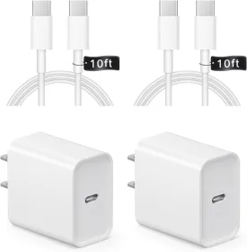 iPhone 16 15 Charger Fast Charging 10Ft - 2 Pack 20W USB C Wall Charger Block and Type C to C Cable Compatible with iPhone 16/16 Pro/16 Pro Max/iPhone 15, iPad Pro, Air 5/4, iPad 10/Mini 6