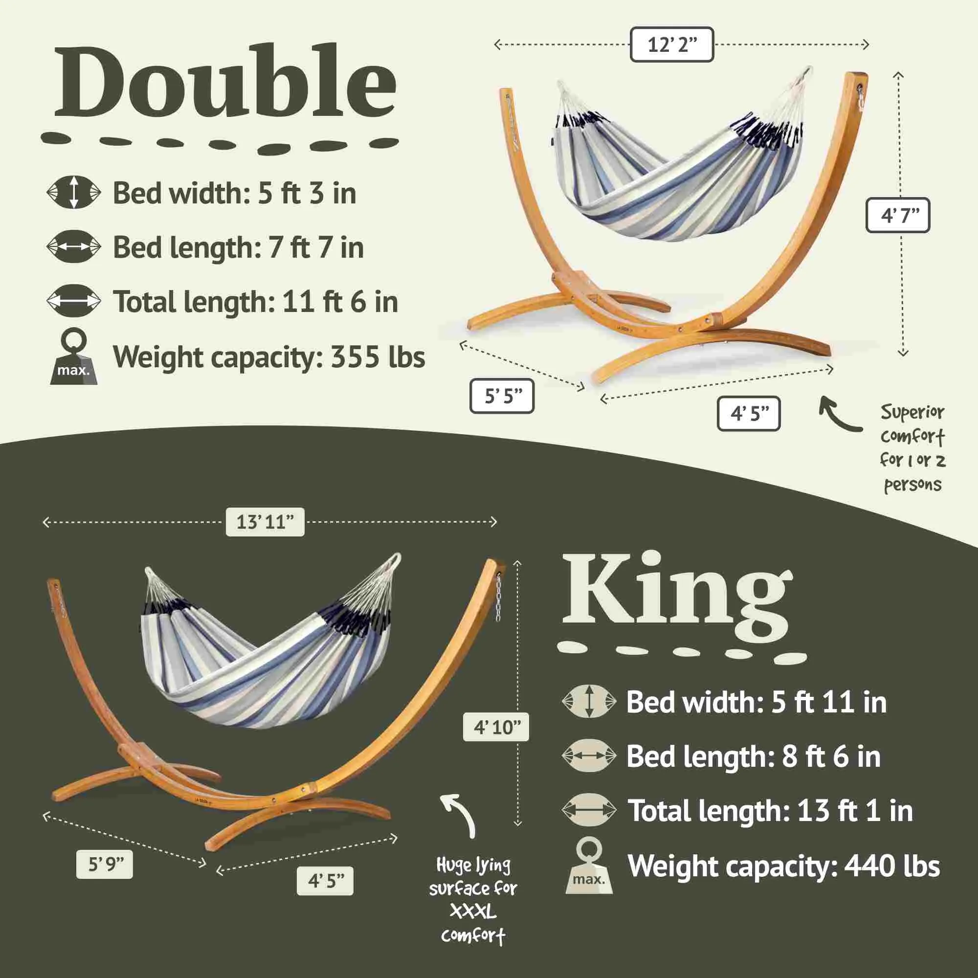 LA SIESTA Brisa Double Classic Swing Hammock with Wooden Stand (W 160 cm)