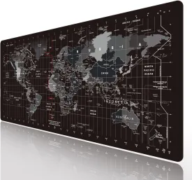 Large Keyboard Gaming Mouse Pad Black World Map Mouse Pad with Anti-Slip Rubber Base, Extended XXL Long Gaming Mousepad Big Mouse Pads for Desk,31.5 X 11.8 Inch