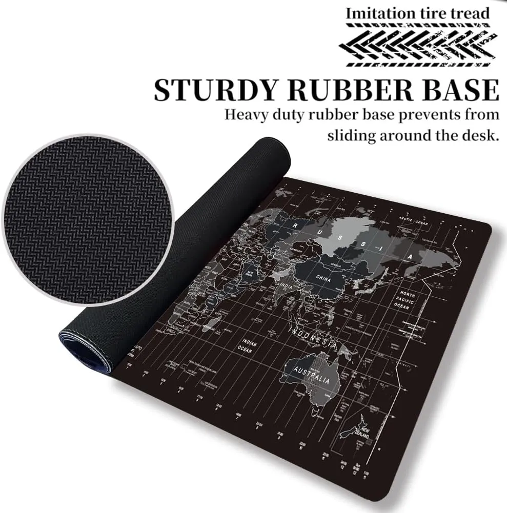 Large Keyboard Gaming Mouse Pad Black World Map Mouse Pad with Anti-Slip Rubber Base, Extended XXL Long Gaming Mousepad Big Mouse Pads for Desk,31.5 X 11.8 Inch