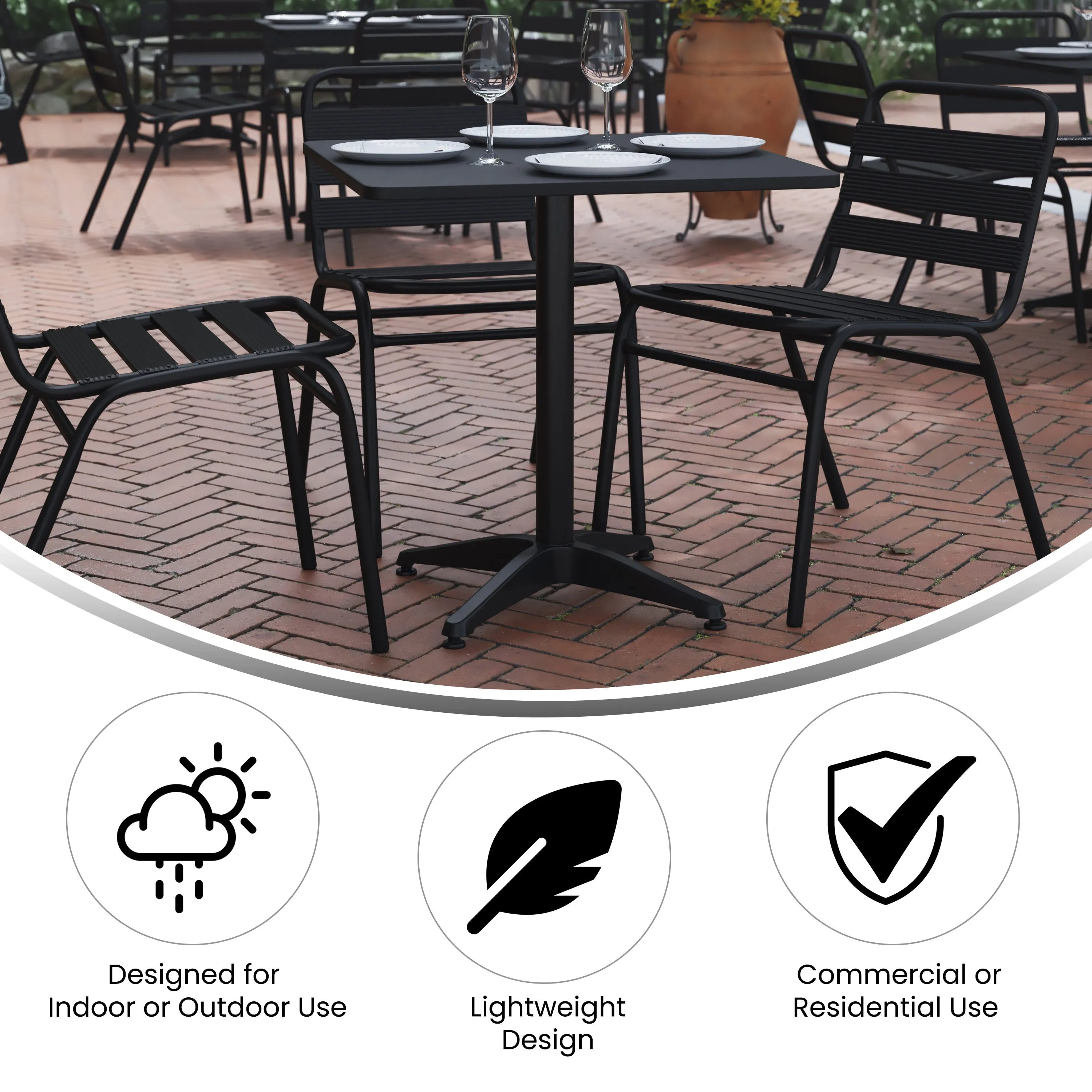 Lila 27.5'' Square Aluminum Indoor-Outdoor Table Set with 4 Slat Back Chairs