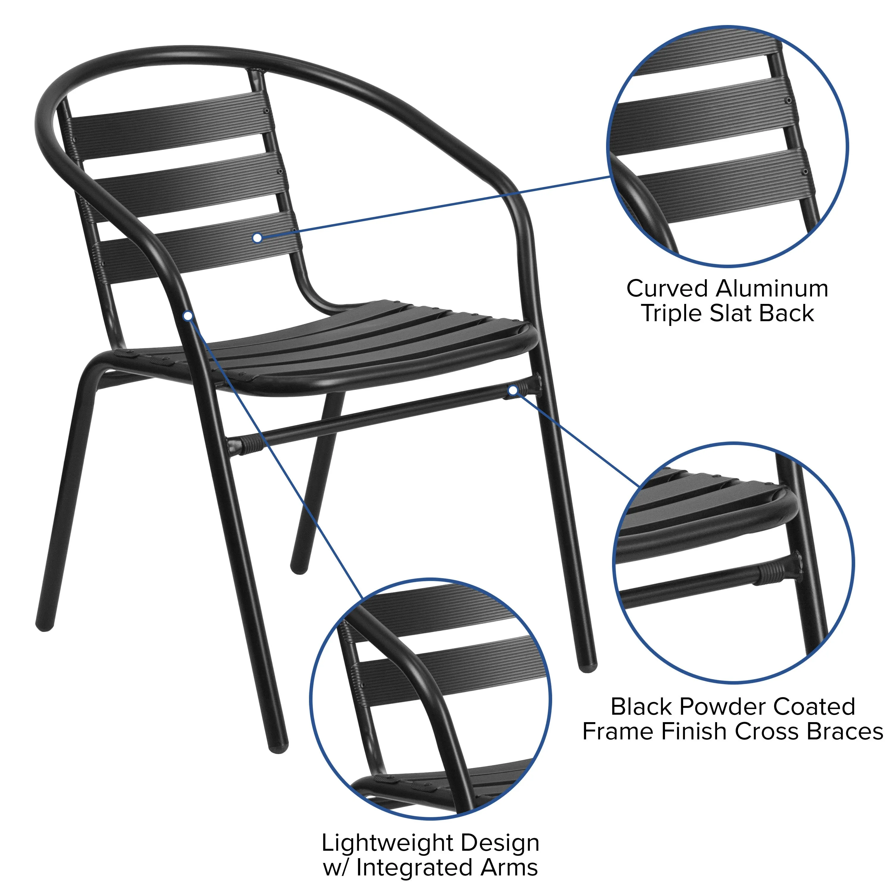 Lila 27.5'' Square Aluminum Indoor-Outdoor Table Set with 4 Slat Back Chairs