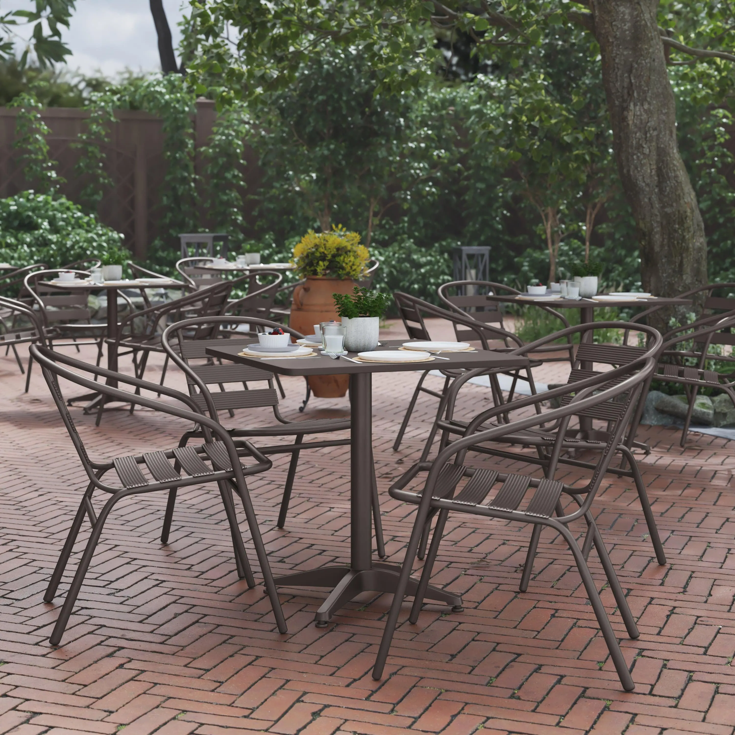 Lila 27.5'' Square Aluminum Indoor-Outdoor Table Set with 4 Slat Back Chairs