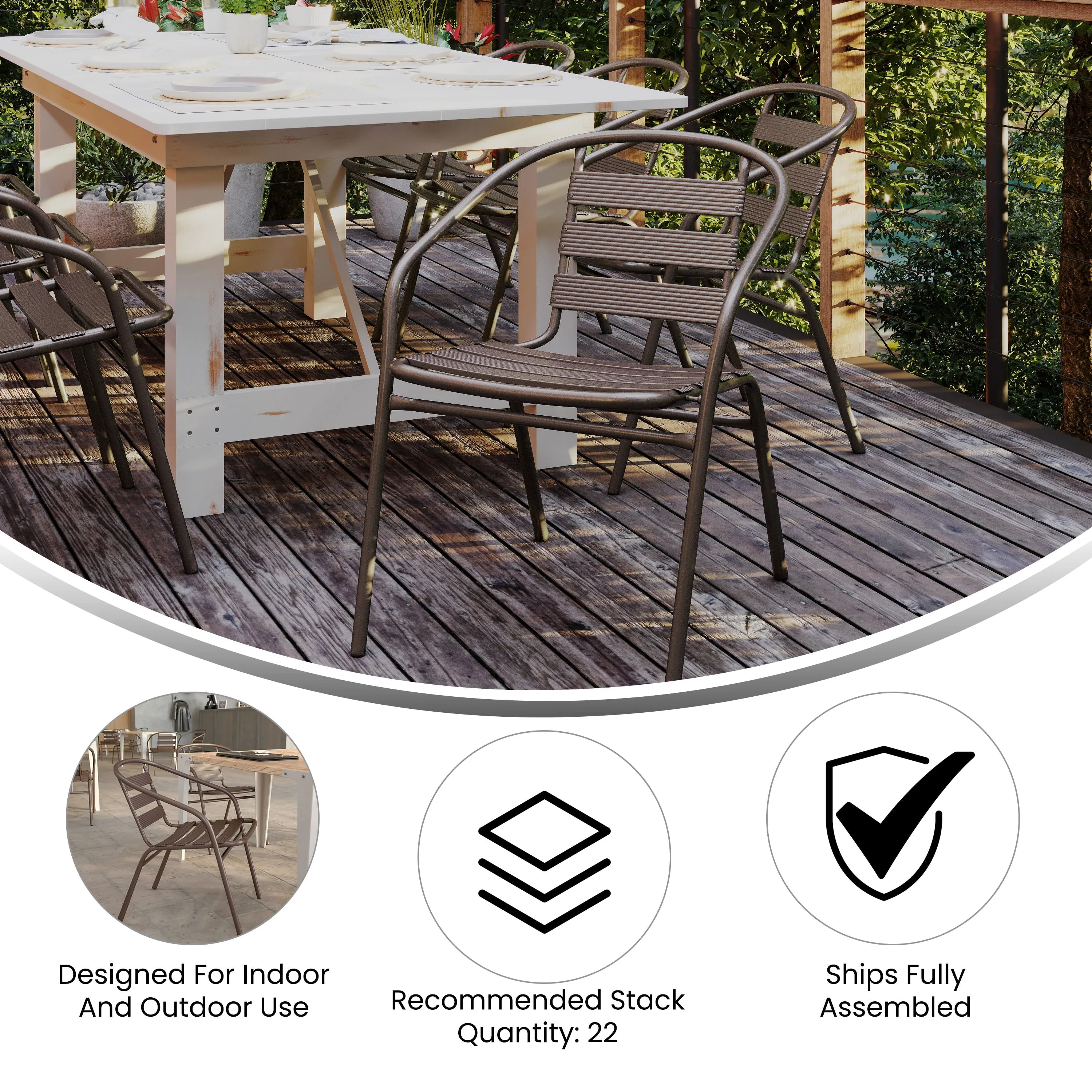 Lila 27.5'' Square Aluminum Indoor-Outdoor Table Set with 4 Slat Back Chairs