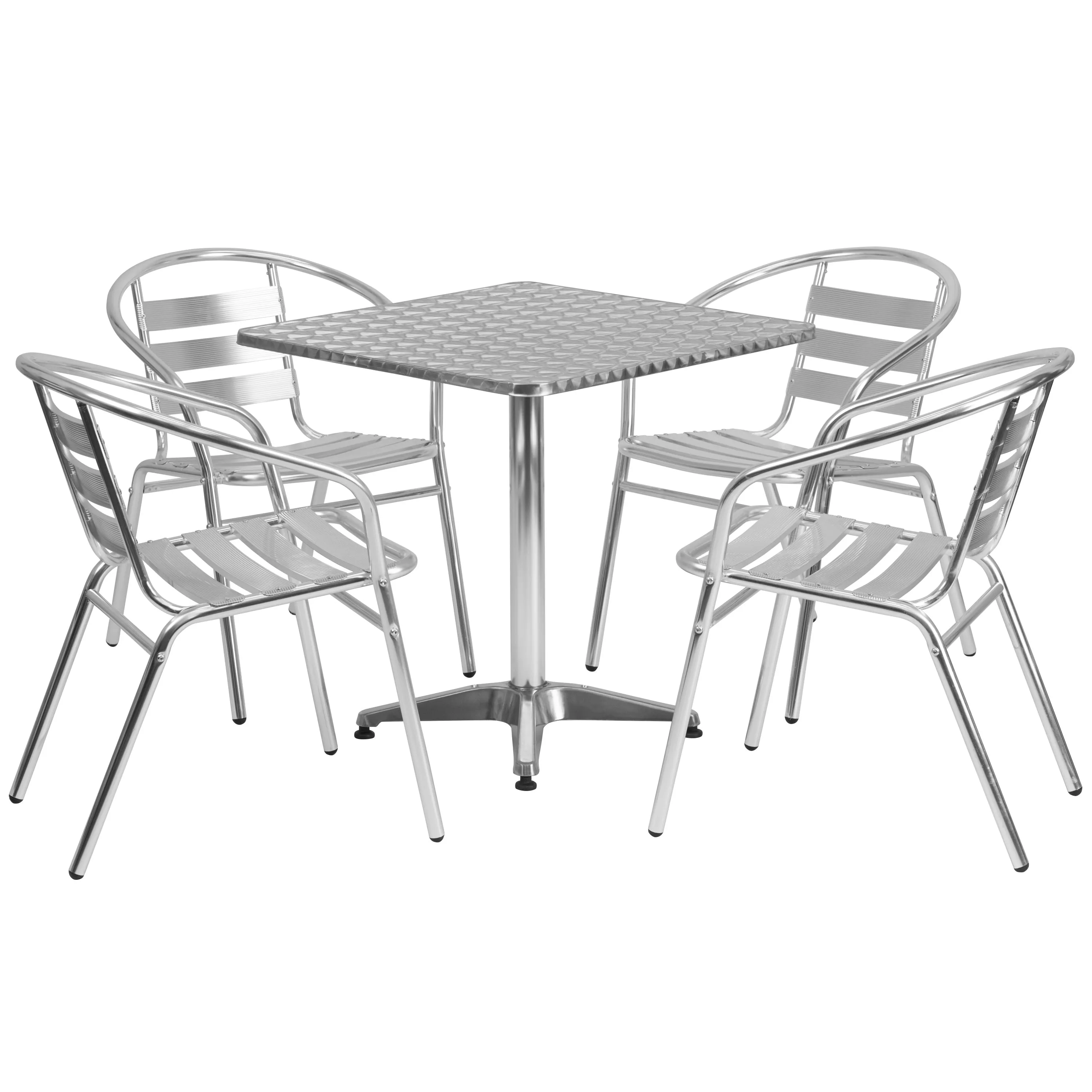 Lila 27.5'' Square Aluminum Indoor-Outdoor Table Set with 4 Slat Back Chairs