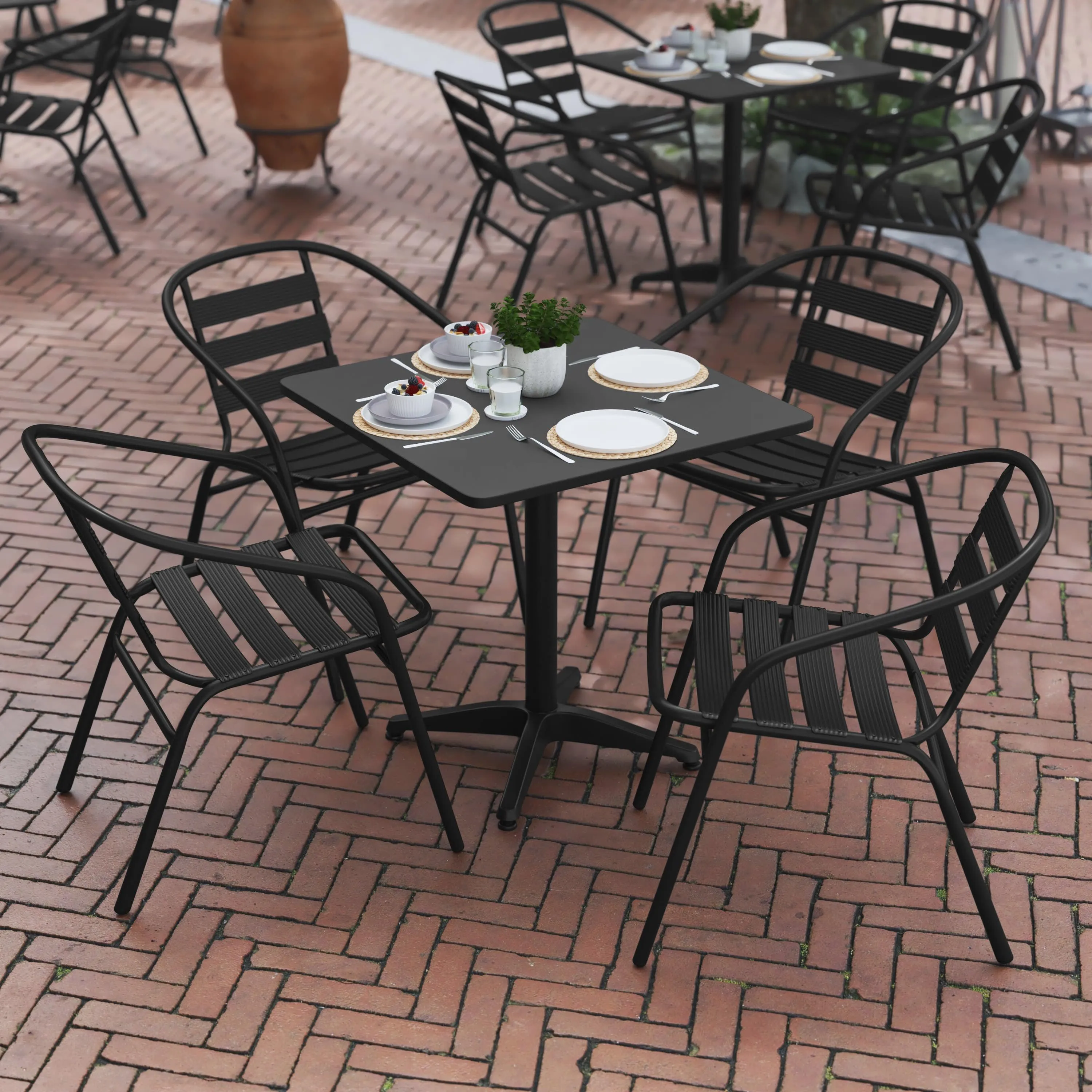 Lila 27.5'' Square Aluminum Indoor-Outdoor Table Set with 4 Slat Back Chairs