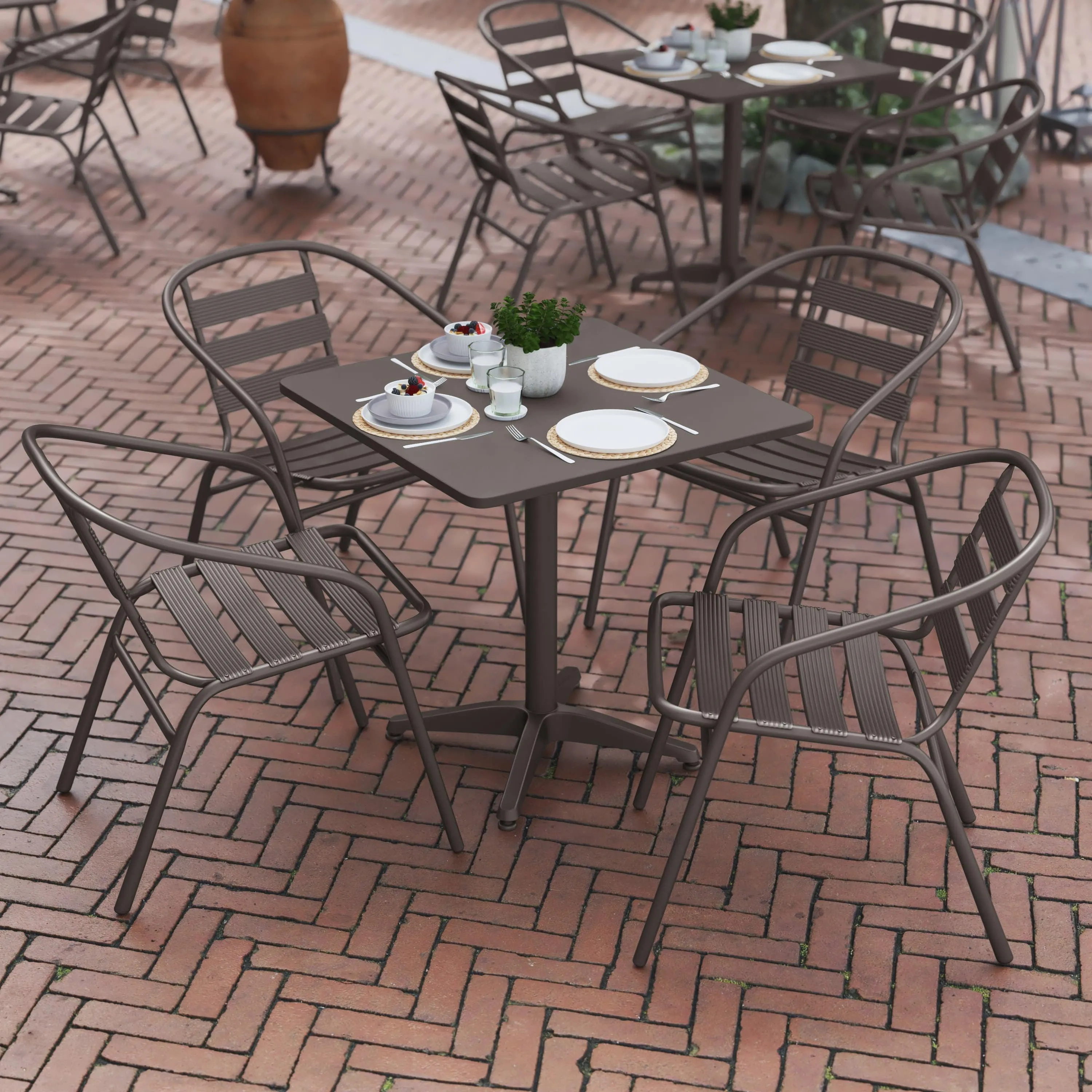 Lila 27.5'' Square Aluminum Indoor-Outdoor Table Set with 4 Slat Back Chairs
