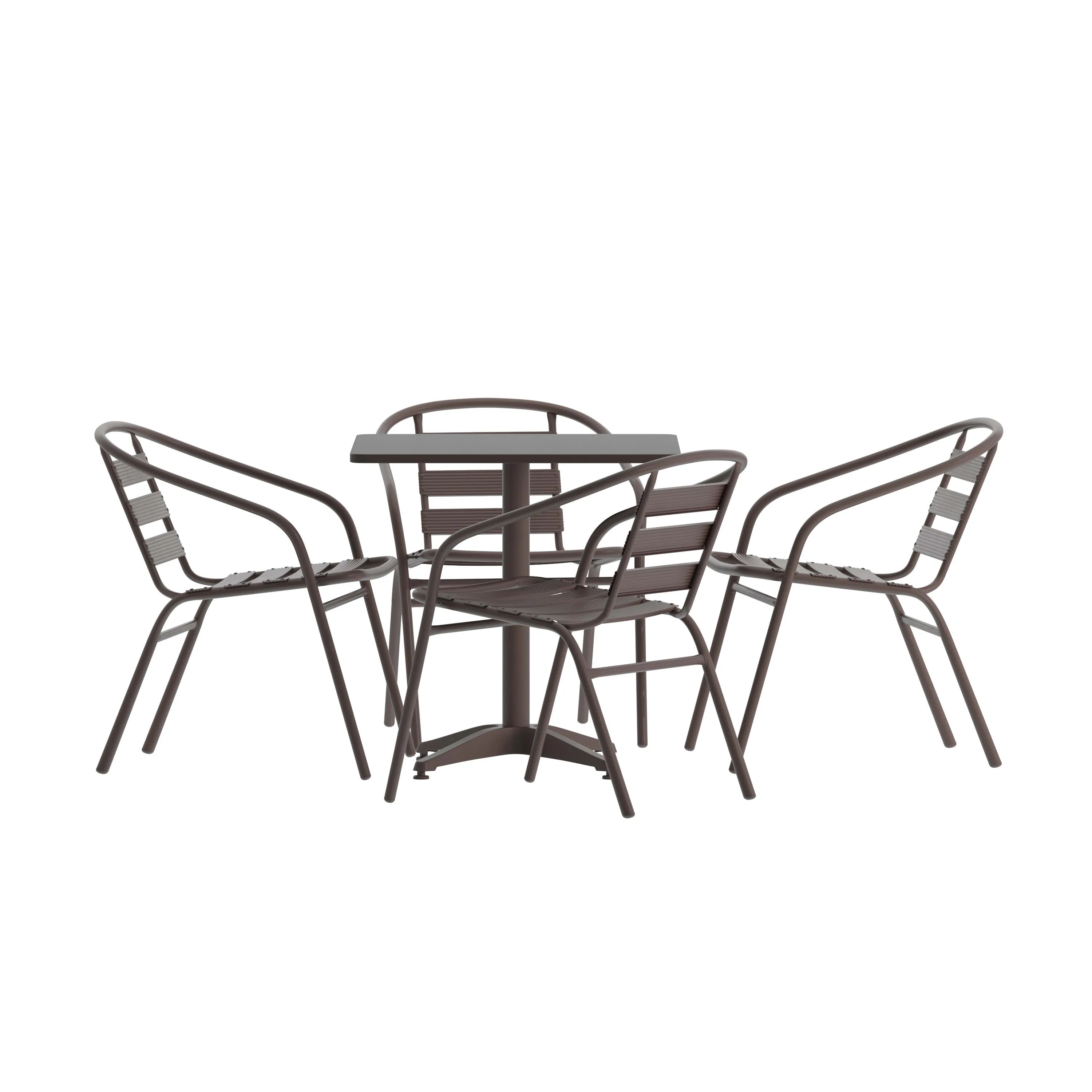 Lila 27.5'' Square Aluminum Indoor-Outdoor Table Set with 4 Slat Back Chairs