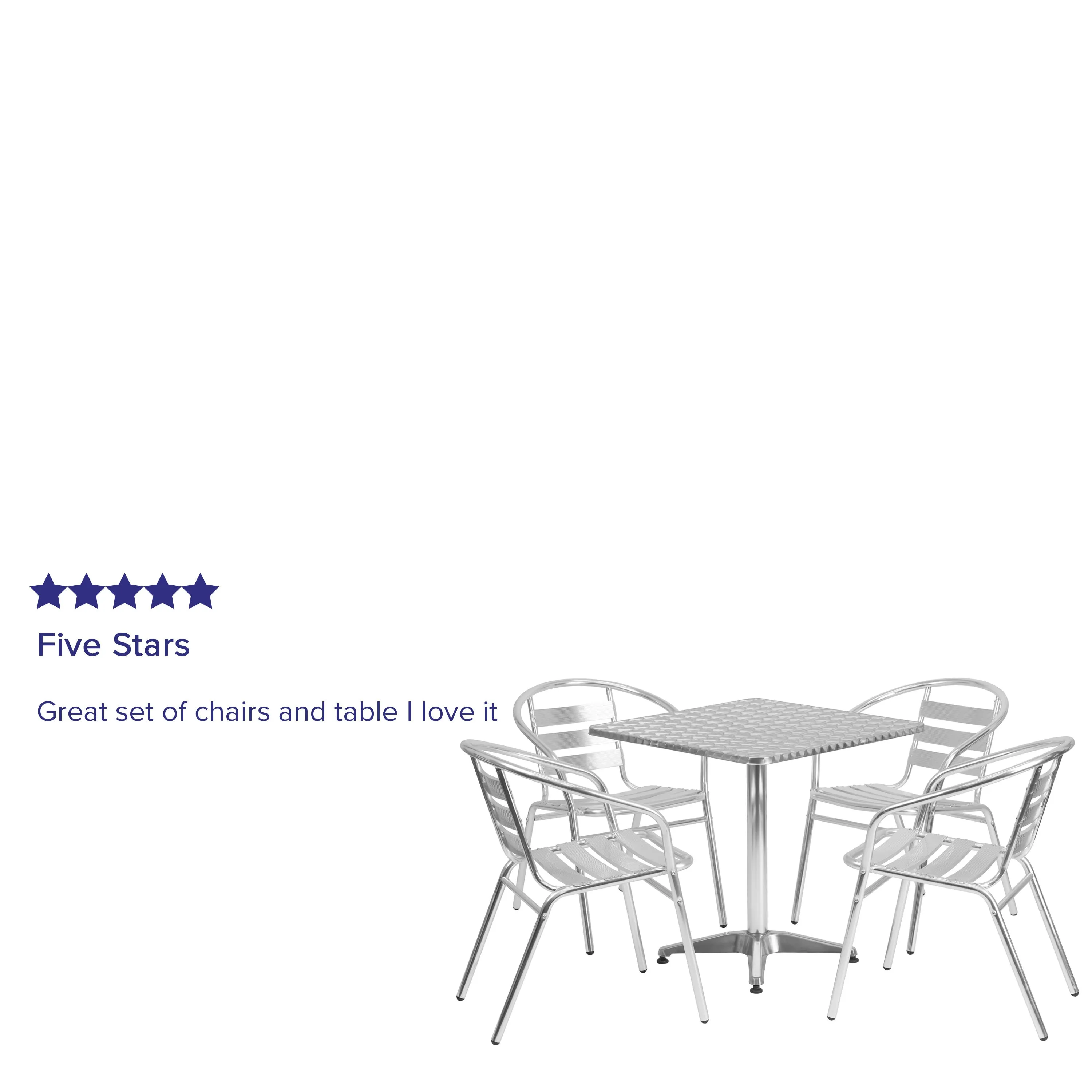 Lila 27.5'' Square Aluminum Indoor-Outdoor Table Set with 4 Slat Back Chairs