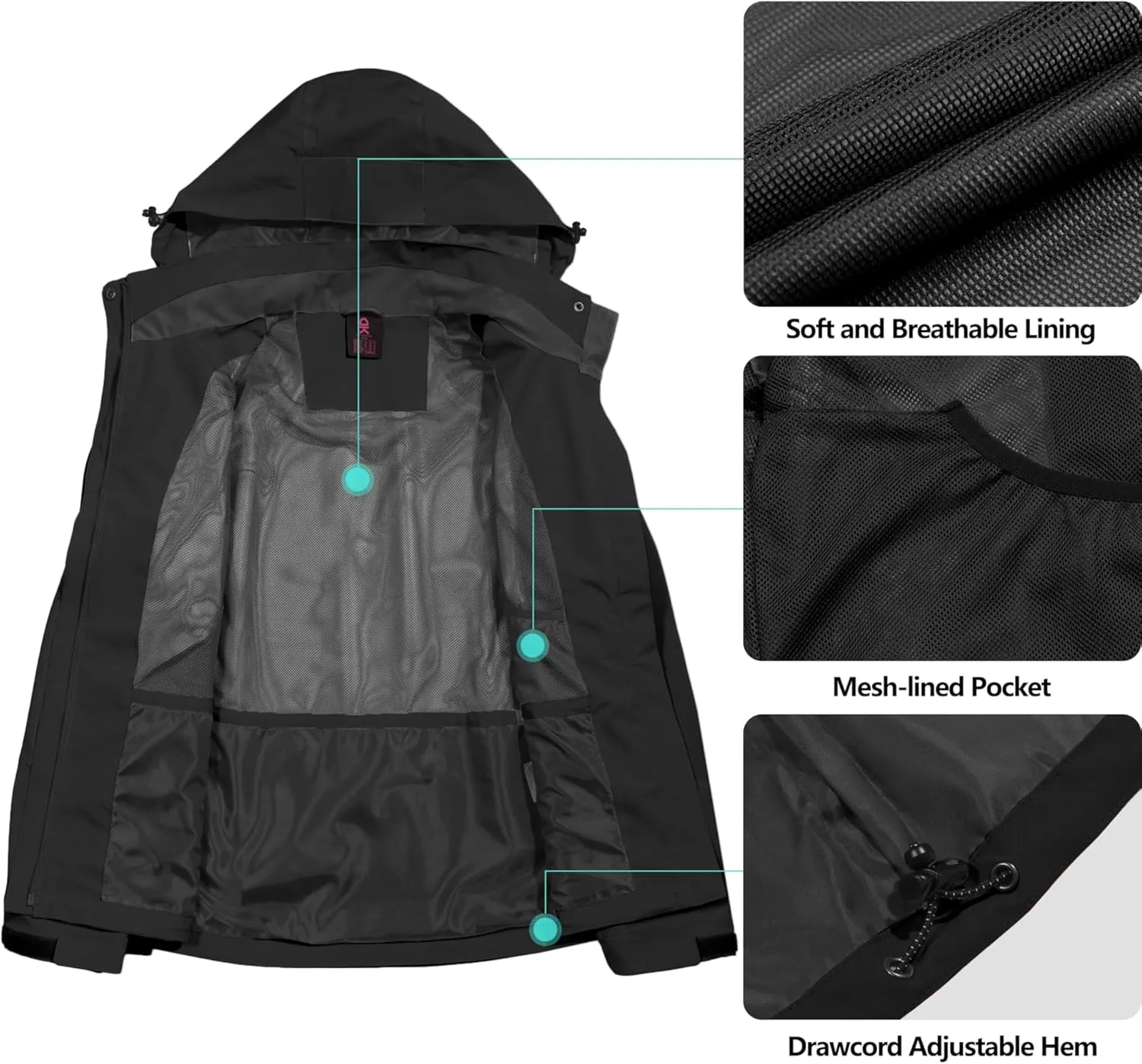 Little Donkey Andy Women's Waterproof Rain Jacket with Hood Breathable Lightweight Windbreaker Rain Shell Coat