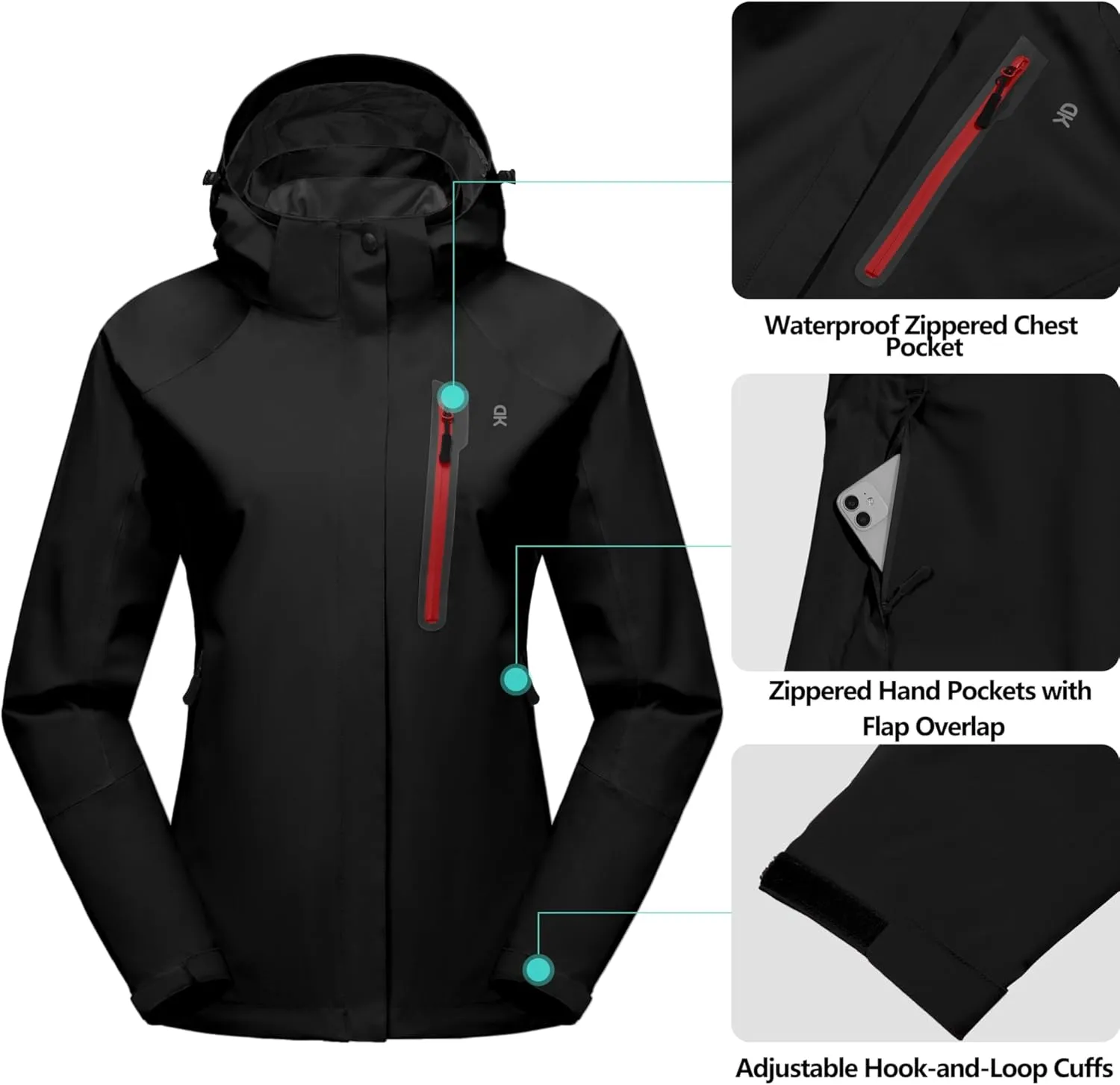 Little Donkey Andy Women's Waterproof Rain Jacket with Hood Breathable Lightweight Windbreaker Rain Shell Coat
