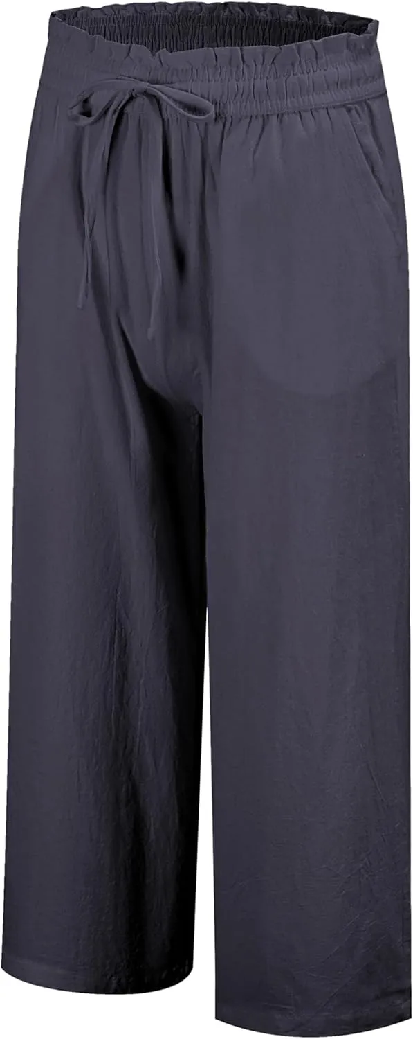 LNX Womens Linen Pants High Waisted Wide Leg Drawstring Casual Loose Trousers with Pockets