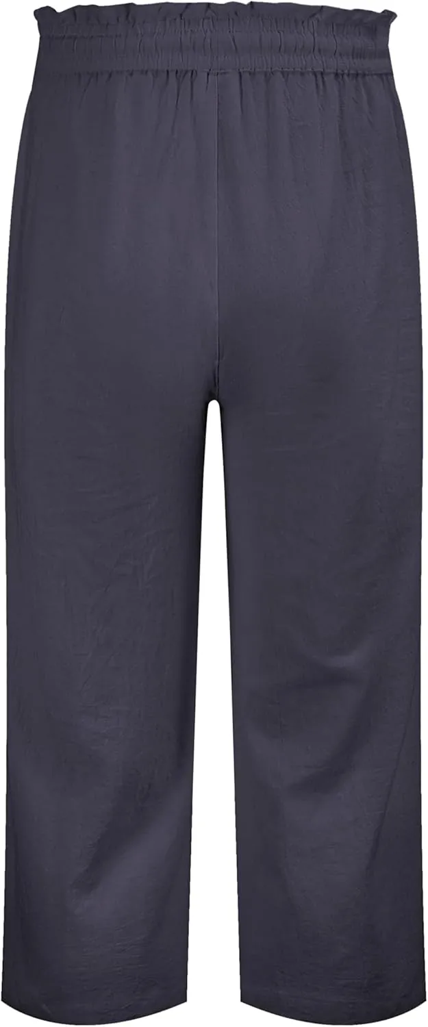 LNX Womens Linen Pants High Waisted Wide Leg Drawstring Casual Loose Trousers with Pockets