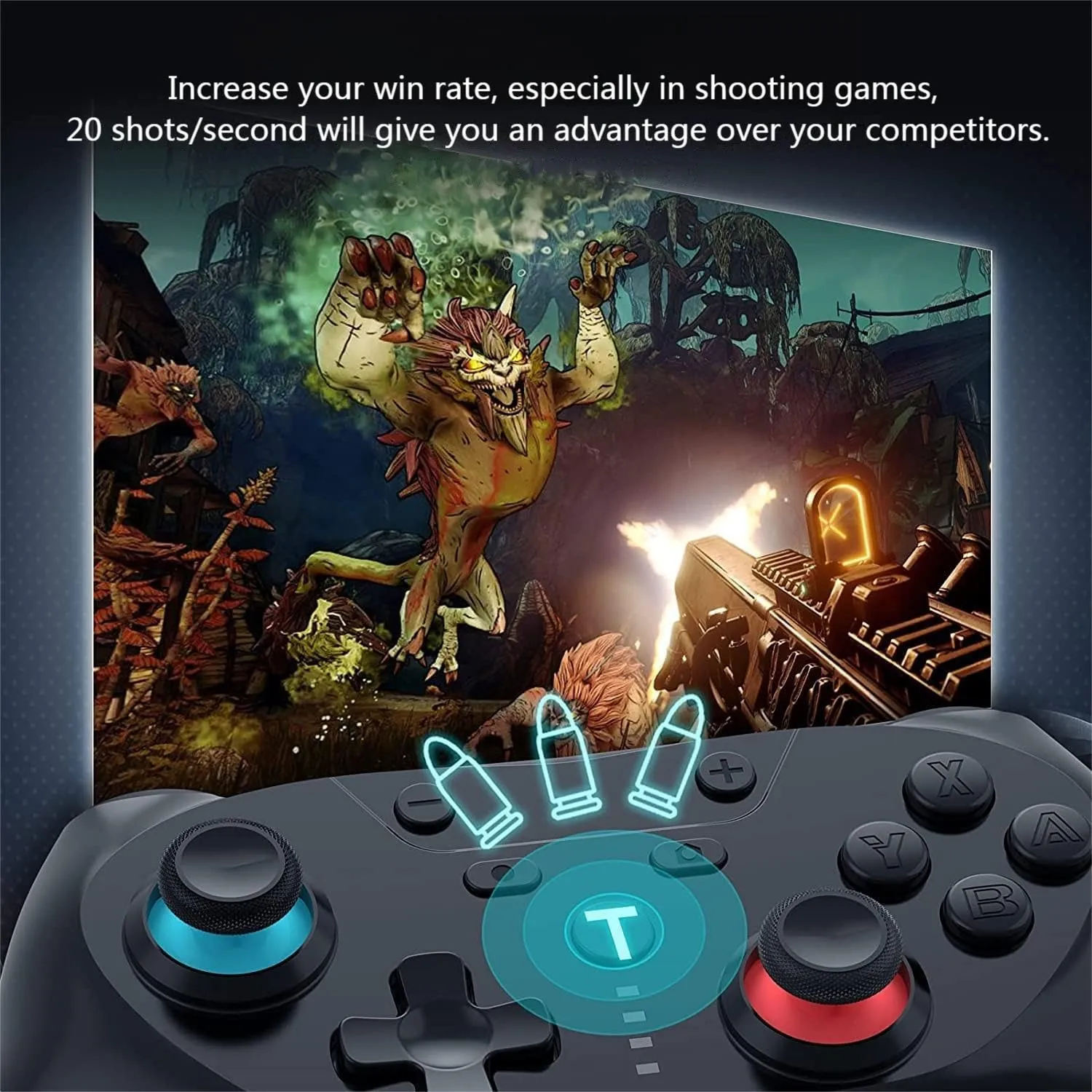 Matbip Wireless Controller for Switch/Switch Lite/Switch OLED, Wireless controller with 2 back buttons, 3-level TURBO adjustable(blue&red)