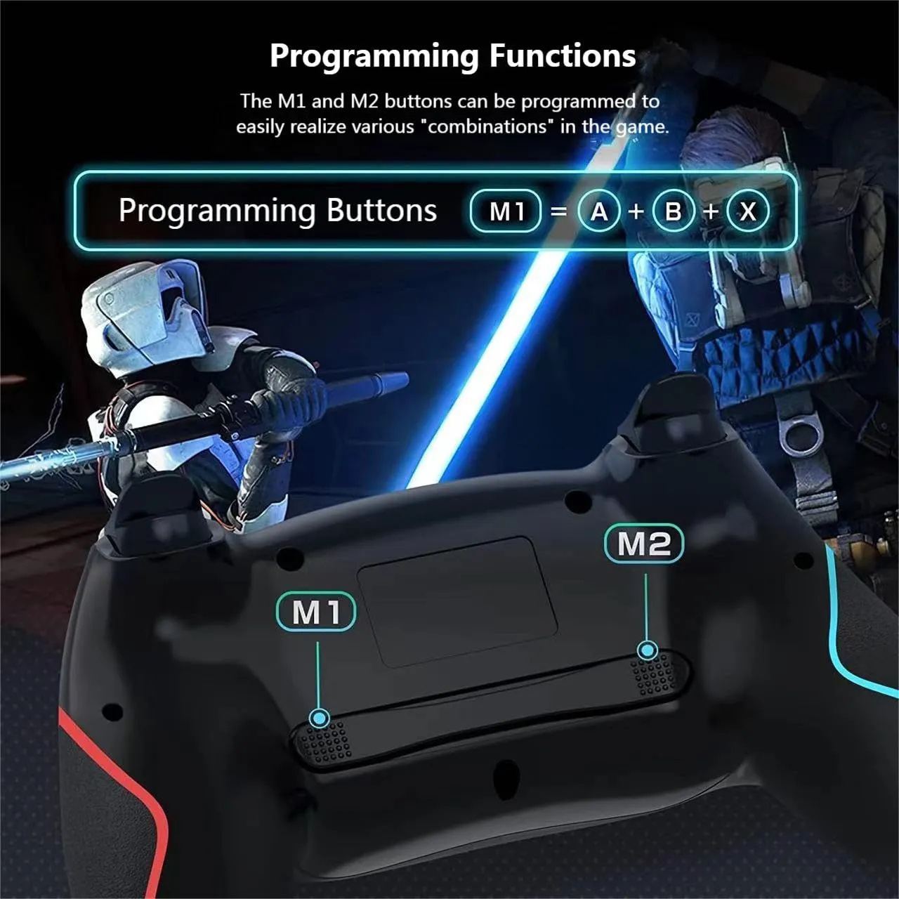 Matbip Wireless Controller for Switch/Switch Lite/Switch OLED, Wireless controller with 2 back buttons, 3-level TURBO adjustable(blue&red)